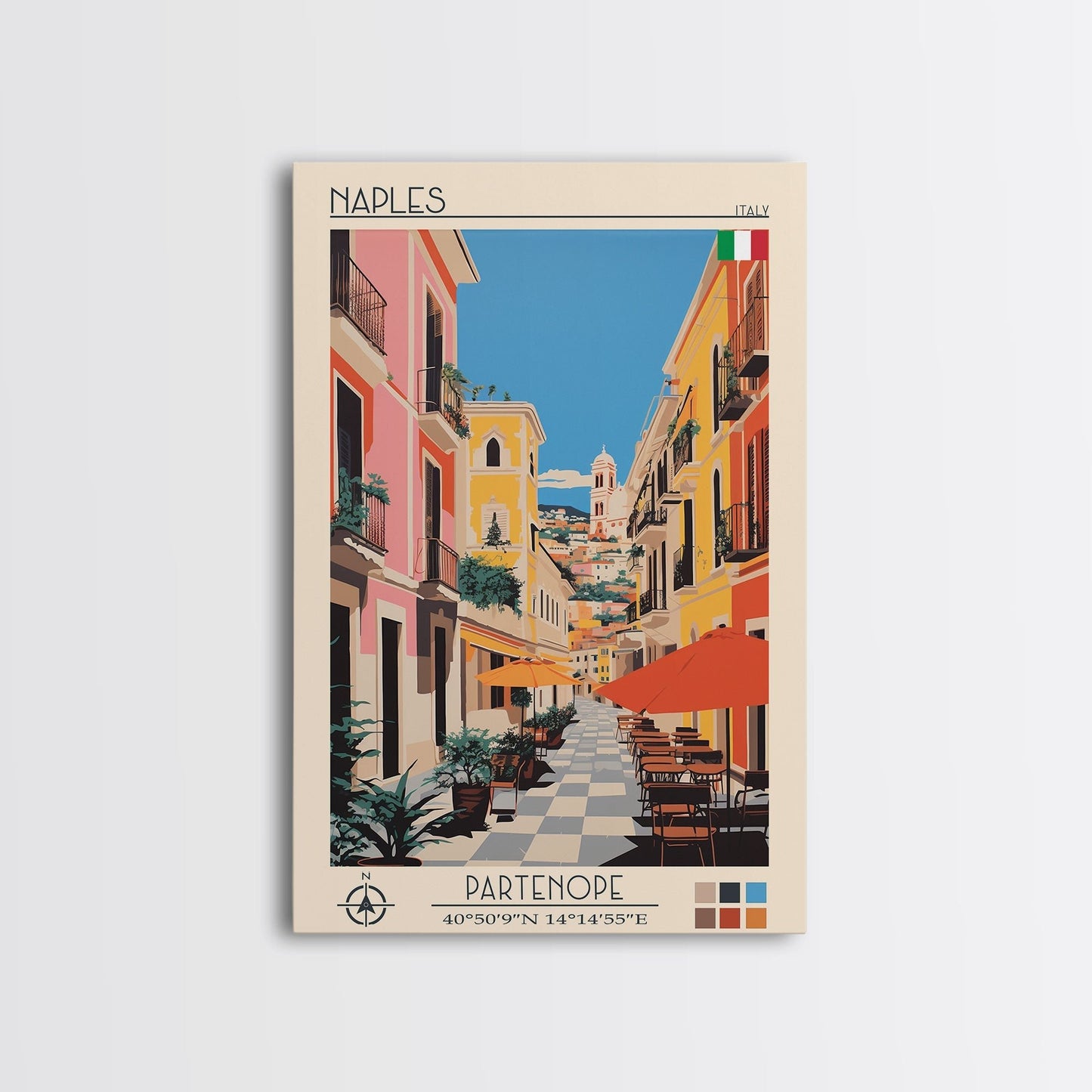 Naples Italy Travel Poster Framed Canvas Print, Midcentury Modern Art, Pop Art Wall Decor, Scenic Wall Art, Living Room Decoration, Office Art - mosswell.us