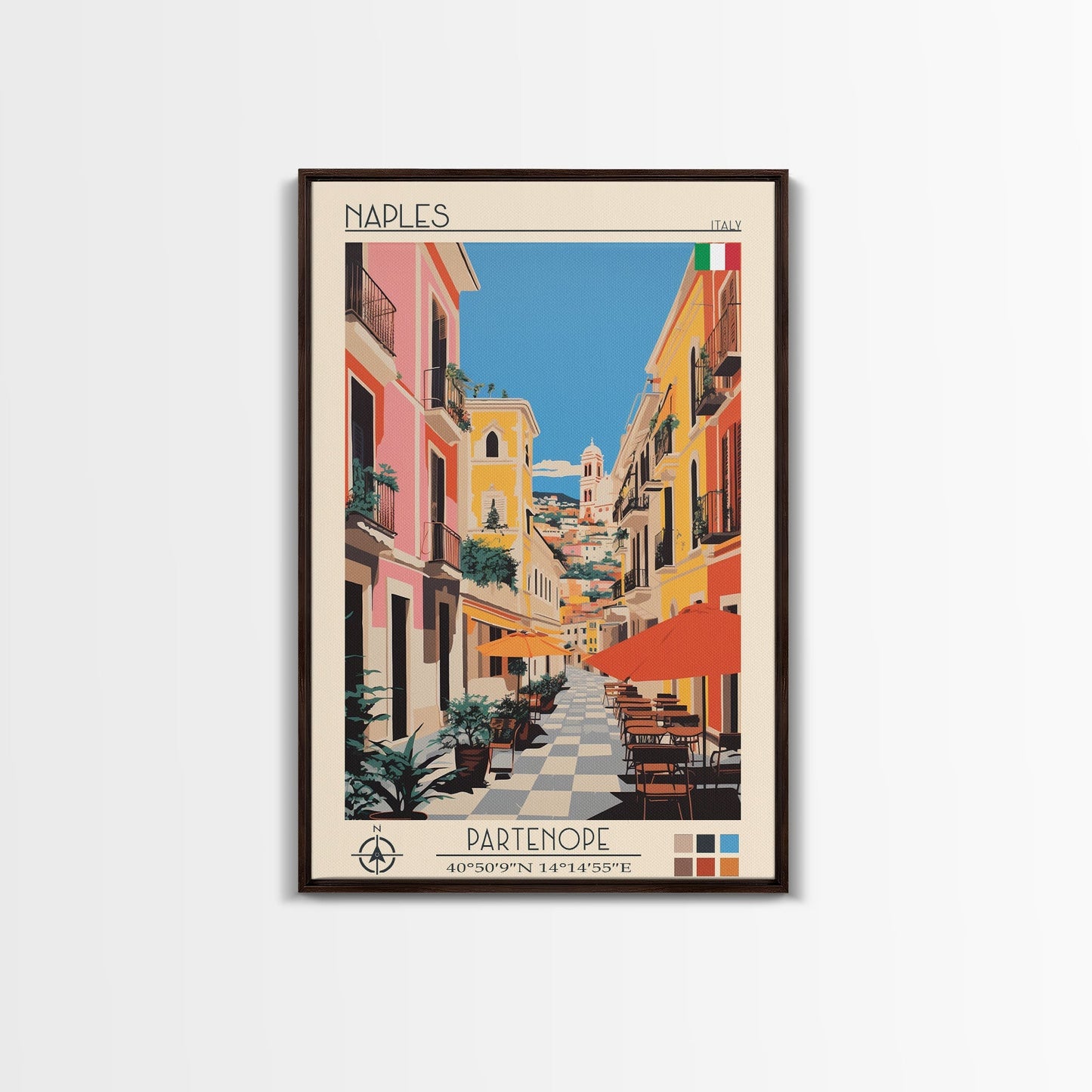 Naples Italy Travel Poster Framed Canvas Print, Midcentury Modern Art, Pop Art Wall Decor, Scenic Wall Art, Living Room Decoration, Office Art - mosswell.us