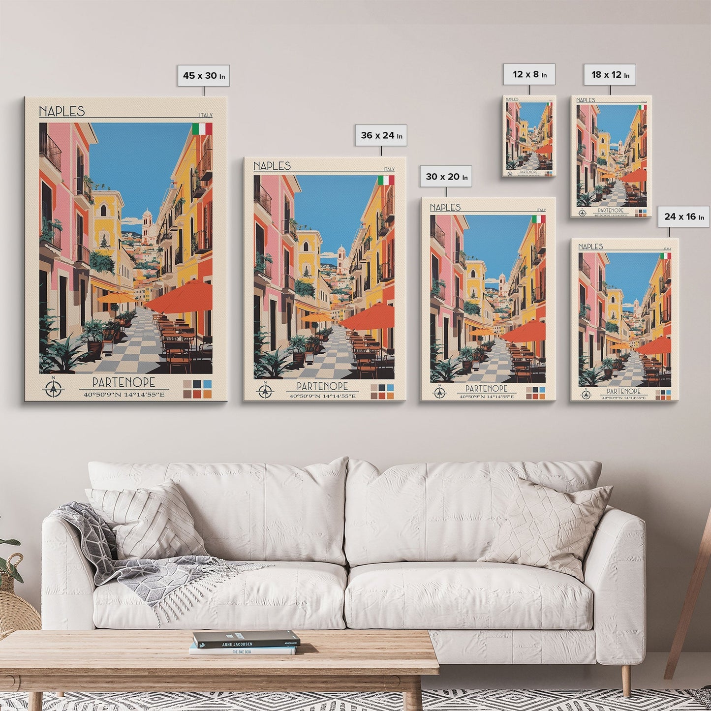 Naples Italy Travel Poster Framed Canvas Print, Midcentury Modern Art, Pop Art Wall Decor, Scenic Wall Art, Living Room Decoration, Office Art - mosswell.us