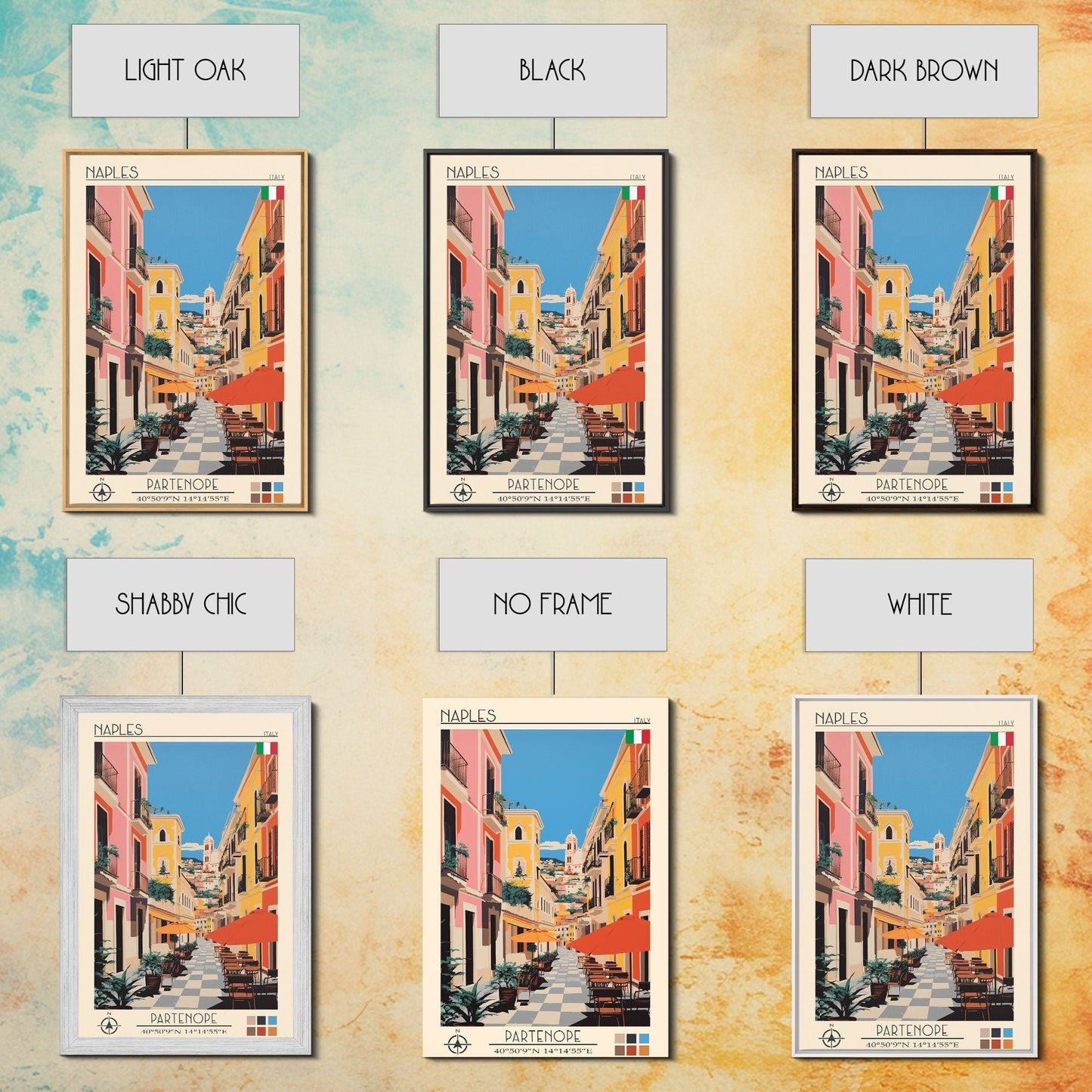 Naples Italy Travel Poster Framed Canvas Print, Midcentury Modern Art, Pop Art Wall Decor, Scenic Wall Art, Living Room Decoration, Office Art - mosswell.us