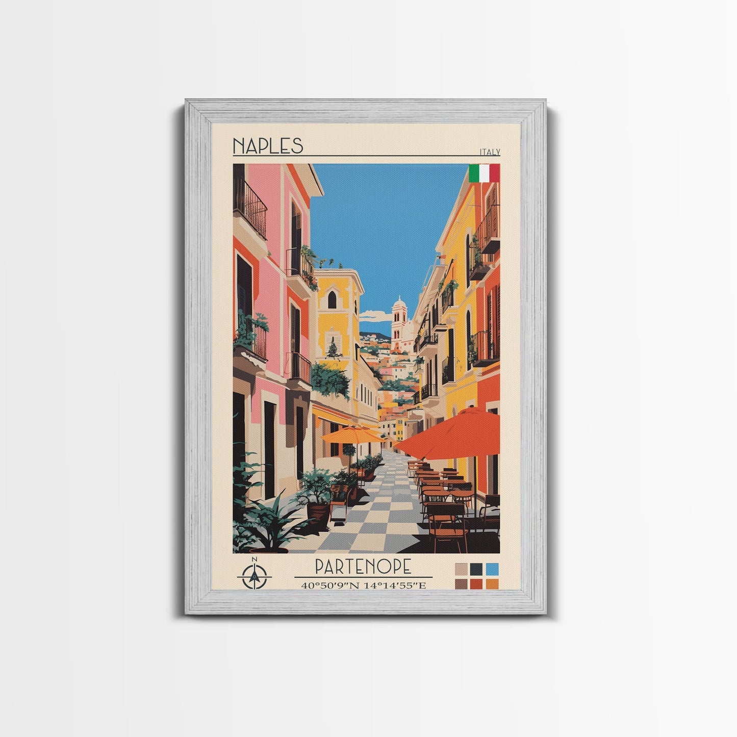 Naples Italy Travel Poster Framed Canvas Print, Midcentury Modern Art, Pop Art Wall Decor, Scenic Wall Art, Living Room Decoration, Office Art - mosswell.us