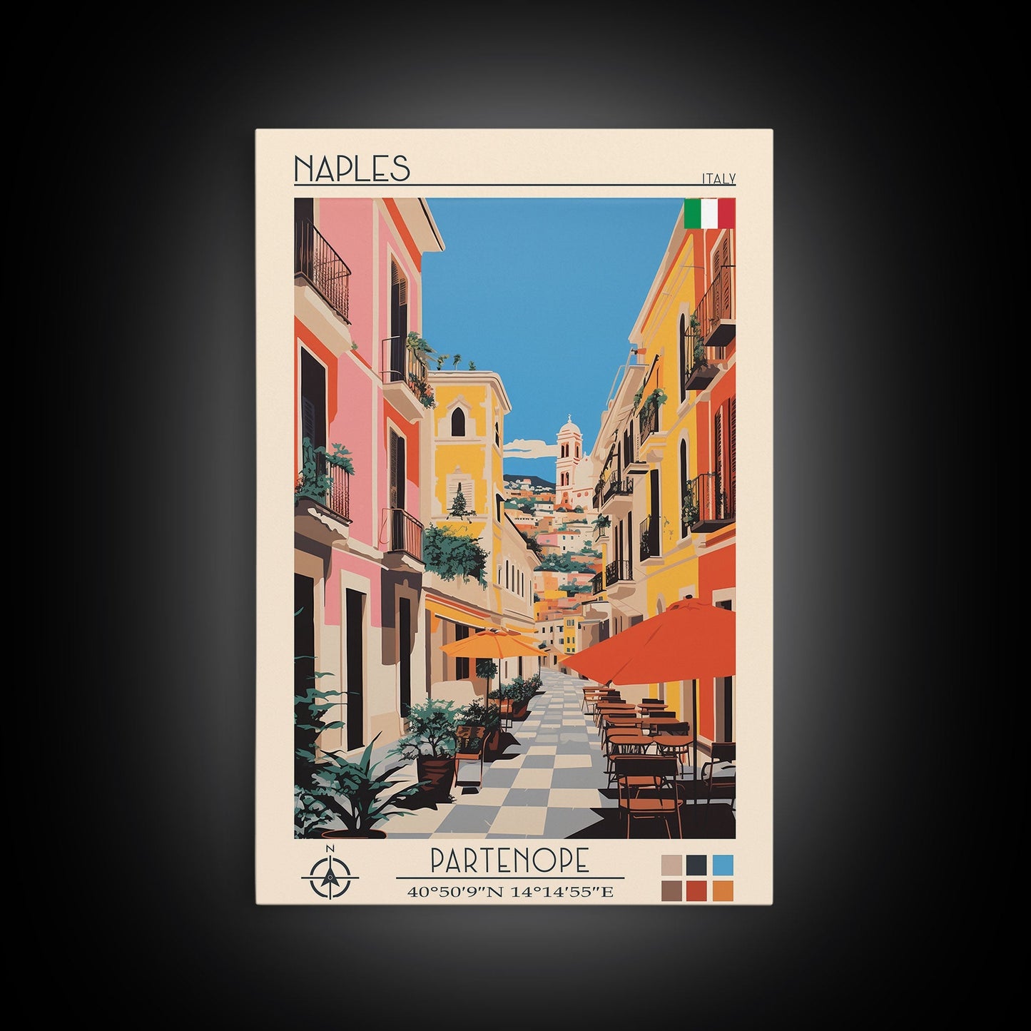 Naples Italy Travel Poster Framed Canvas Print, Midcentury Modern Art, Pop Art Wall Decor, Scenic Wall Art, Living Room Decoration, Office Art - mosswell.us