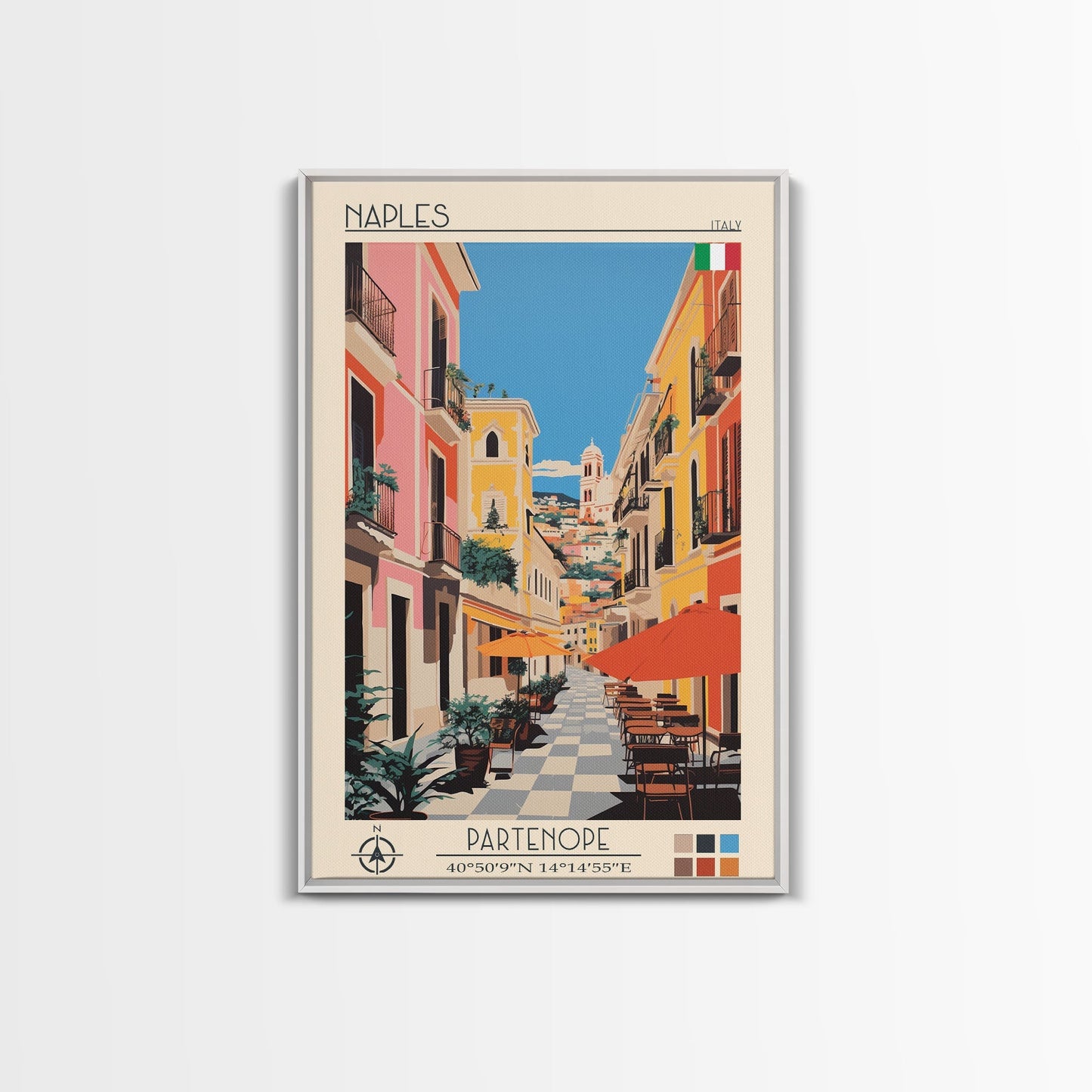 Naples Italy Travel Poster Framed Canvas Print, Midcentury Modern Art, Pop Art Wall Decor, Scenic Wall Art, Living Room Decoration, Office Art - mosswell.us