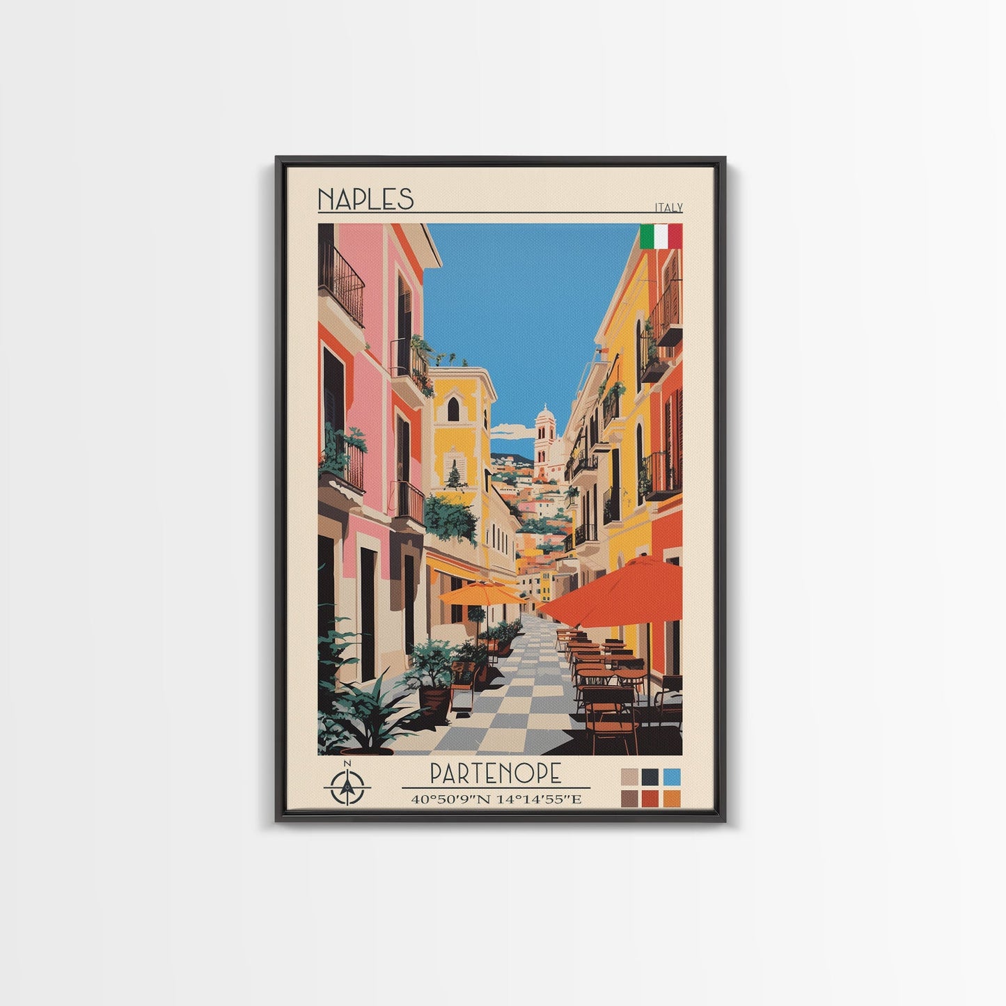 Naples Italy Travel Poster Framed Canvas Print, Midcentury Modern Art, Pop Art Wall Decor, Scenic Wall Art, Living Room Decoration, Office Art - mosswell.us