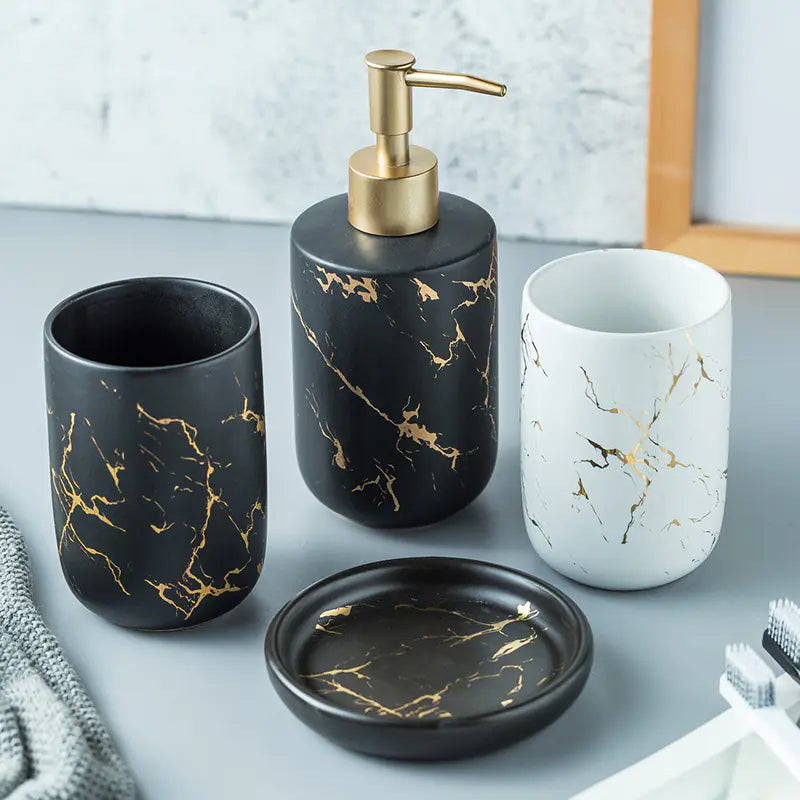 Ceramic Bathroom Vanity Set with Marble Pattern