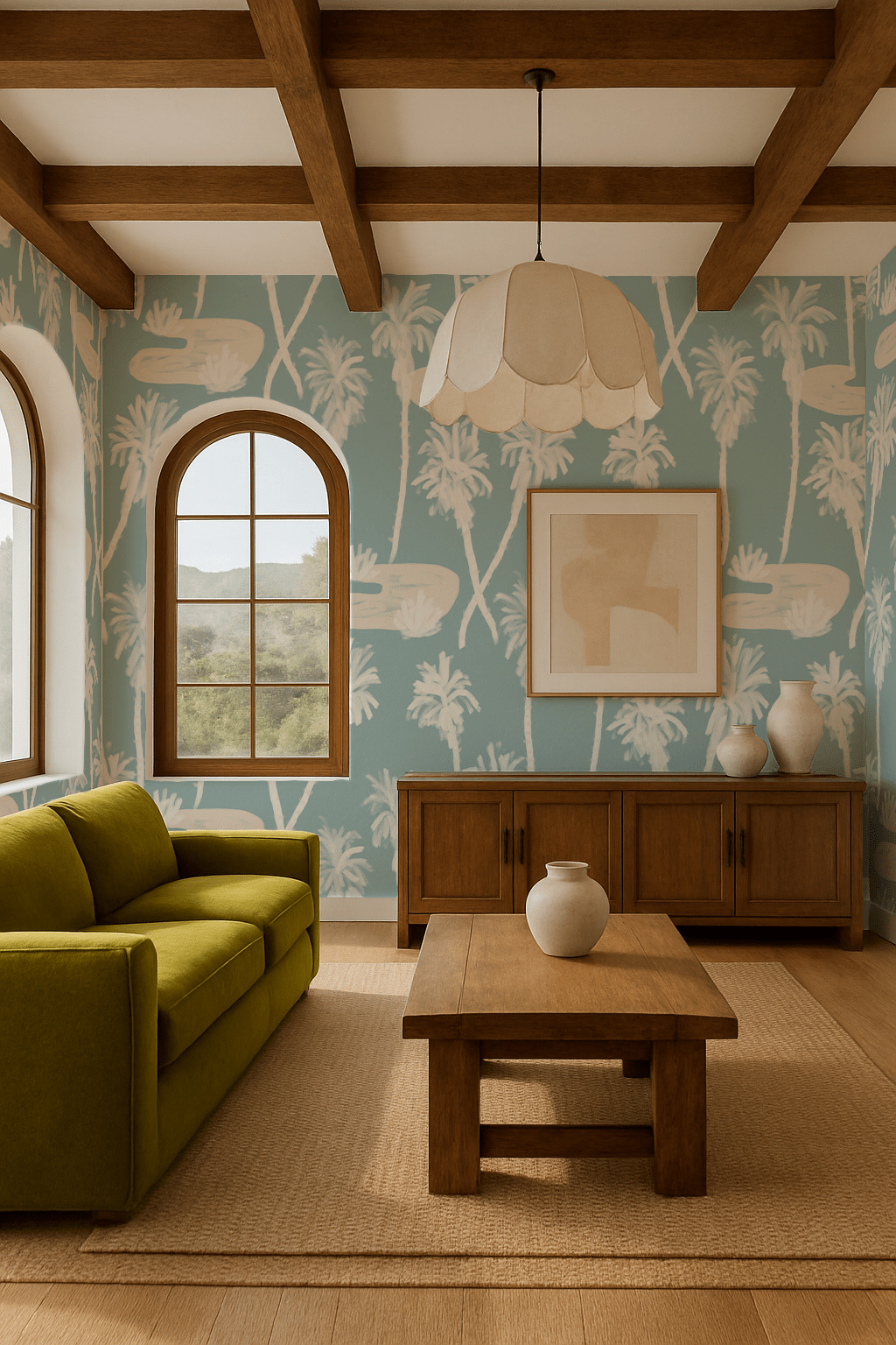 Palm Oasis Wallpaper, blue and white - mosswell.us