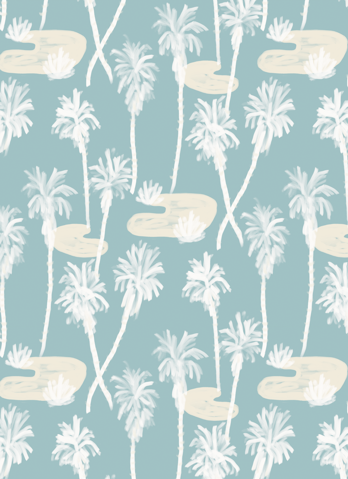 Palm Oasis Wallpaper, blue and white - mosswell.us