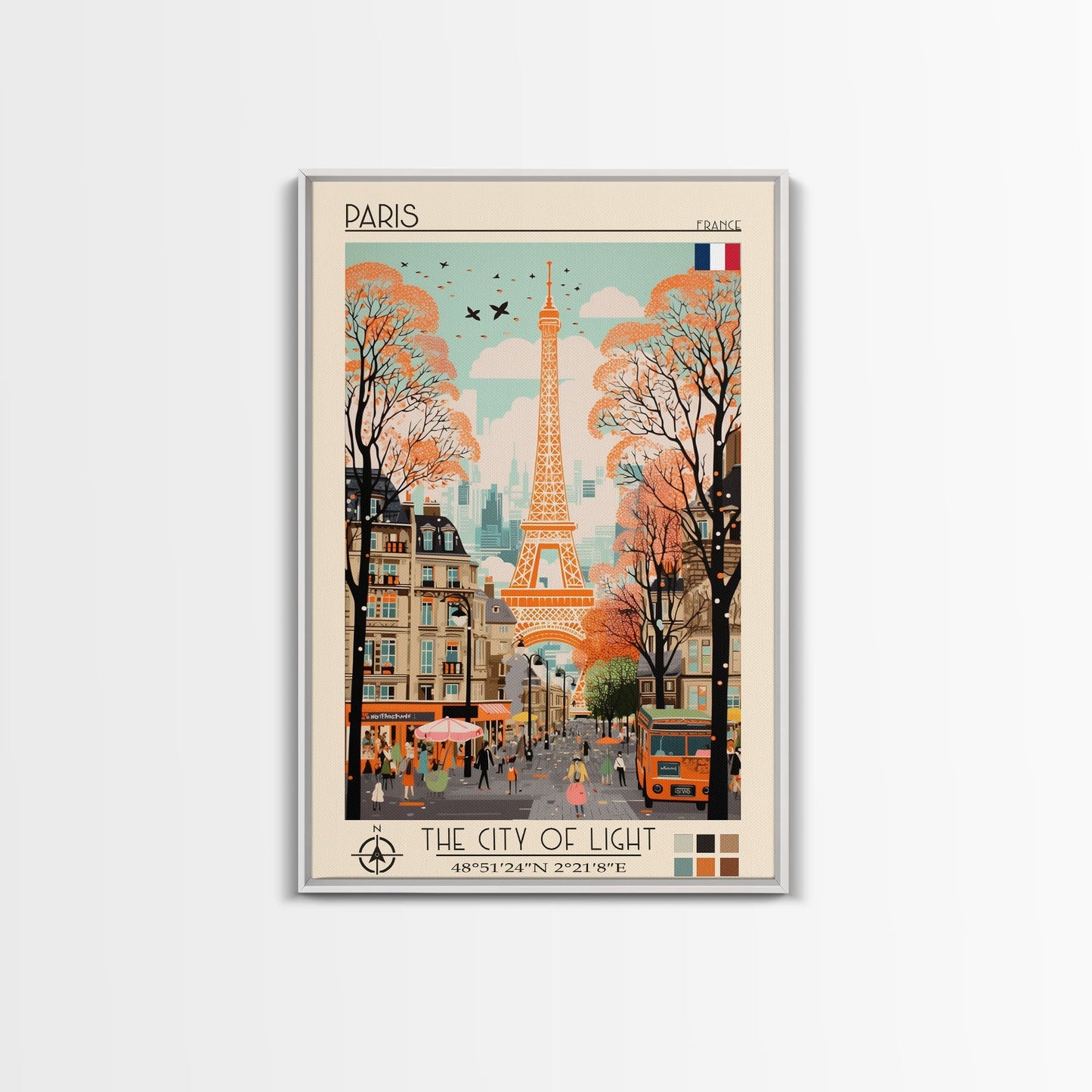 Paris France Travel Poster Framed Canvas Print, Midcentury Modern Art, Pop Art Wall Decor, Scenic Wall Art, Living Room Decoration, Office Gift - mosswell.us