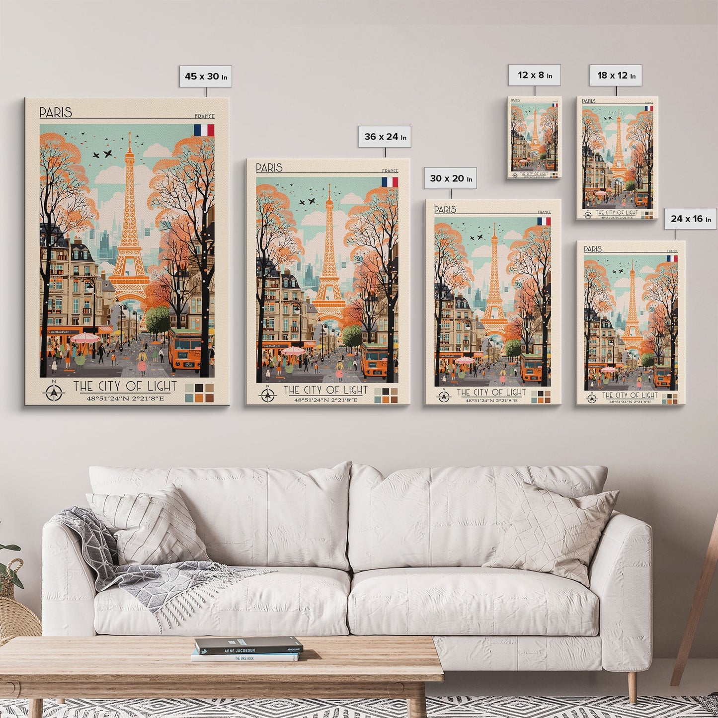 Paris France Travel Poster Framed Canvas Print, Midcentury Modern Art, Pop Art Wall Decor, Scenic Wall Art, Living Room Decoration, Office Gift - mosswell.us