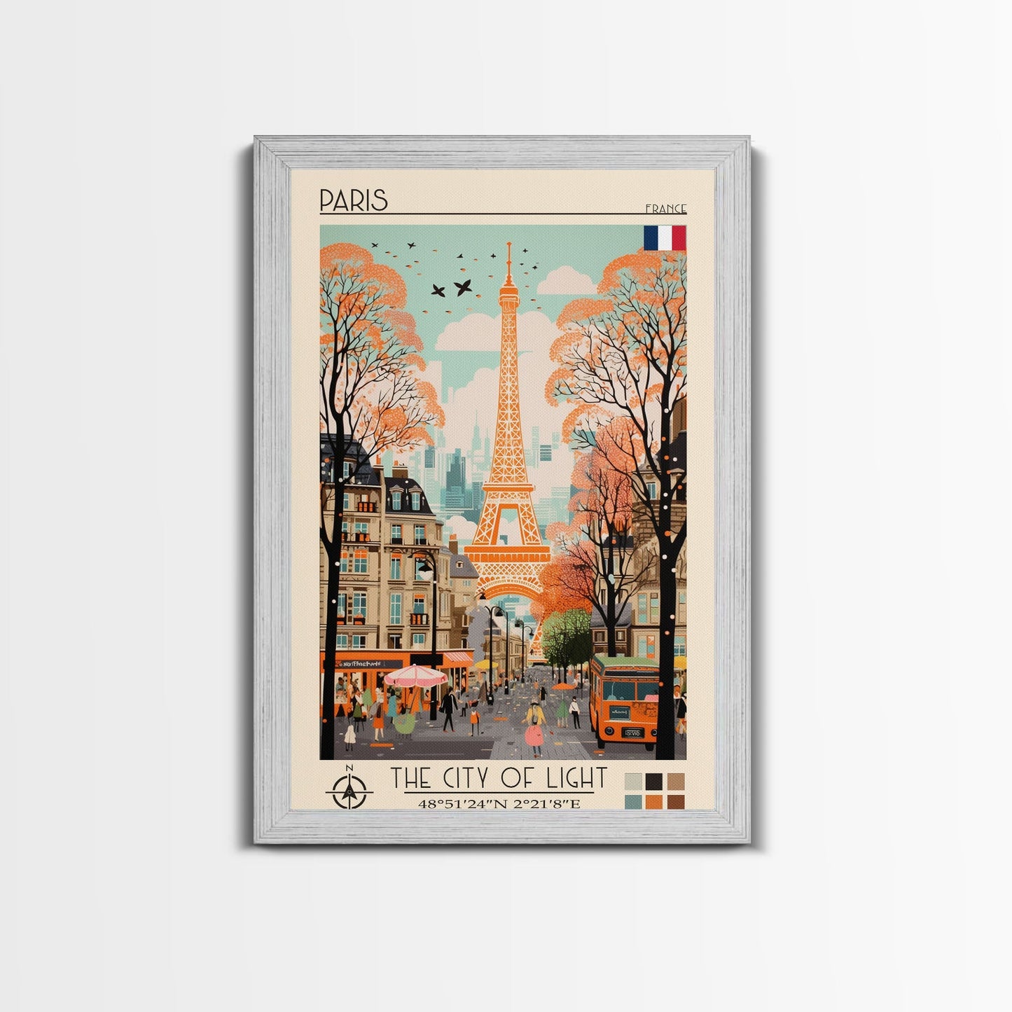 Paris France Travel Poster Framed Canvas Print, Midcentury Modern Art, Pop Art Wall Decor, Scenic Wall Art, Living Room Decoration, Office Gift - mosswell.us