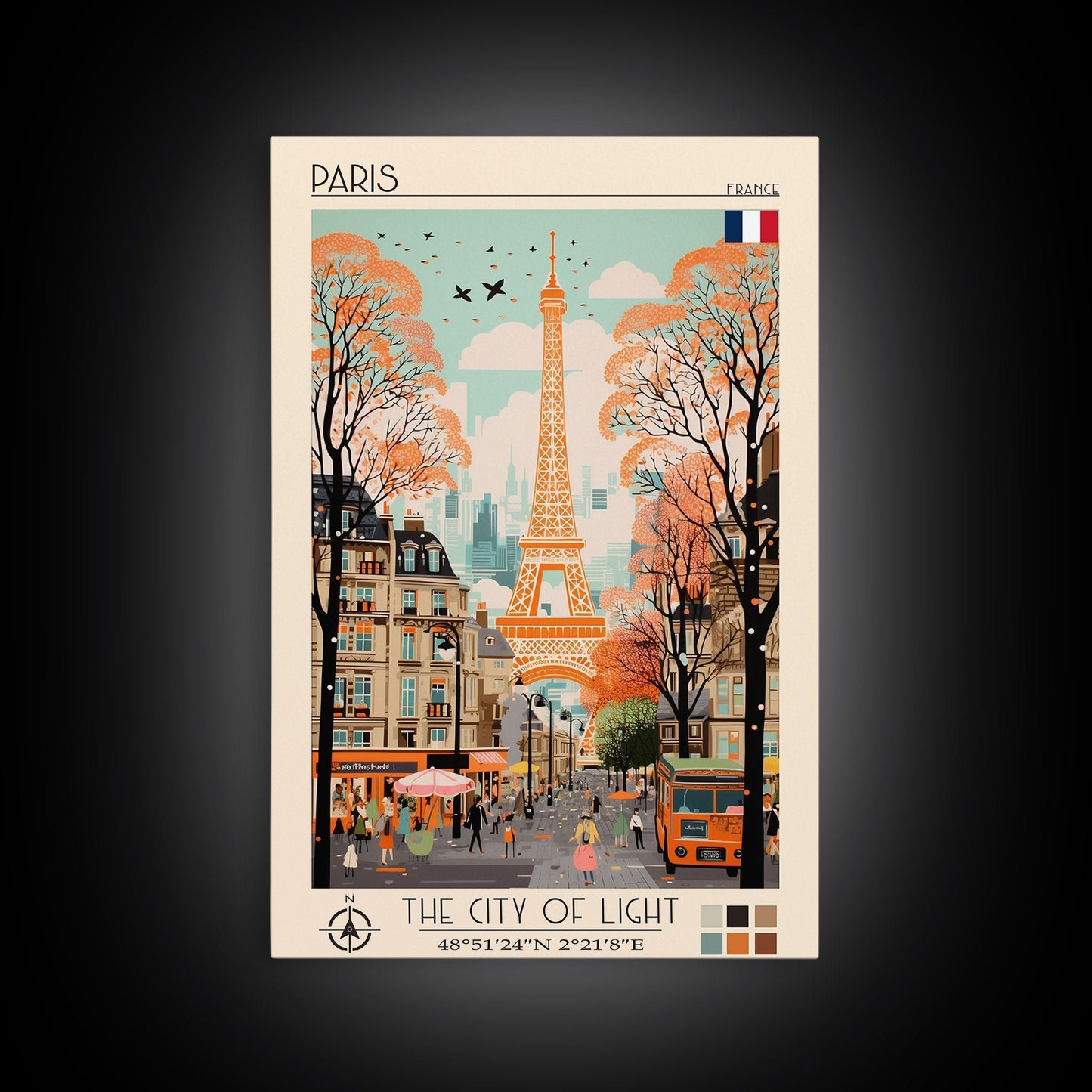 Paris France Travel Poster Framed Canvas Print, Midcentury Modern Art, Pop Art Wall Decor, Scenic Wall Art, Living Room Decoration, Office Gift - mosswell.us