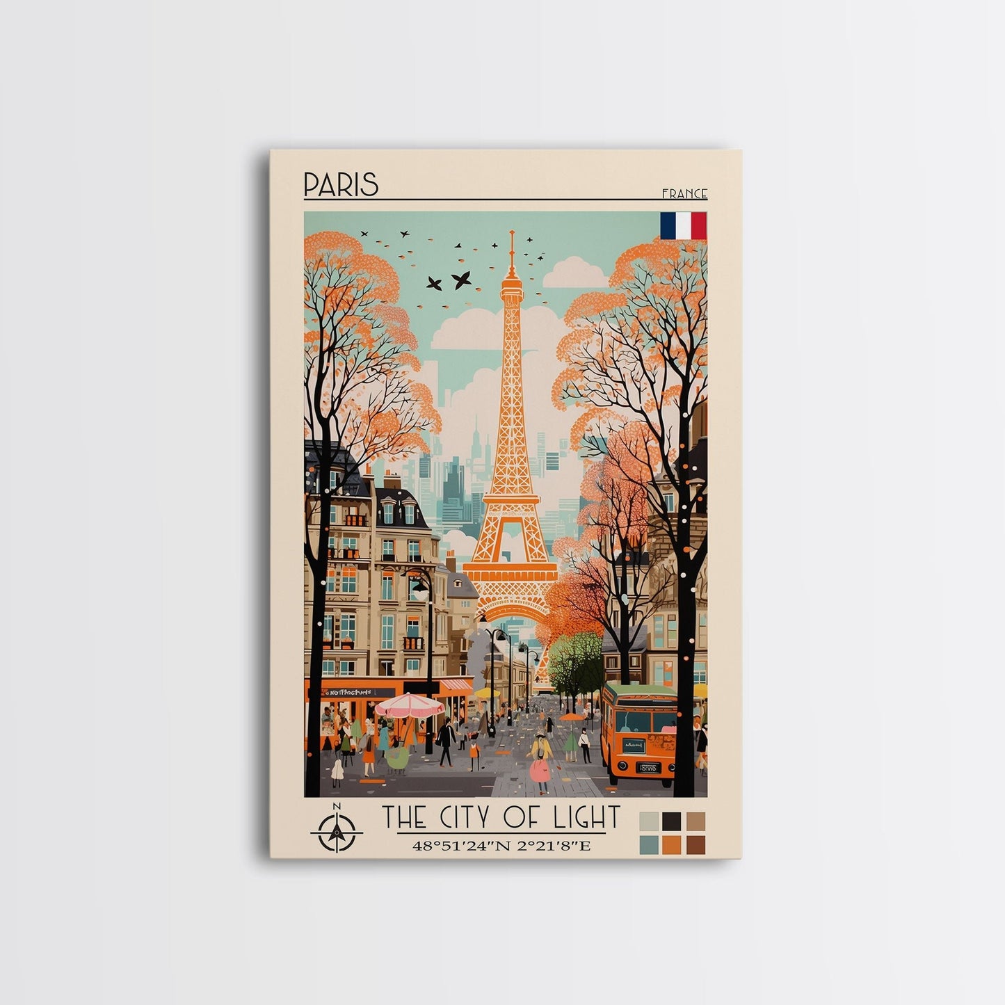 Paris France Travel Poster Framed Canvas Print, Midcentury Modern Art, Pop Art Wall Decor, Scenic Wall Art, Living Room Decoration, Office Gift - mosswell.us
