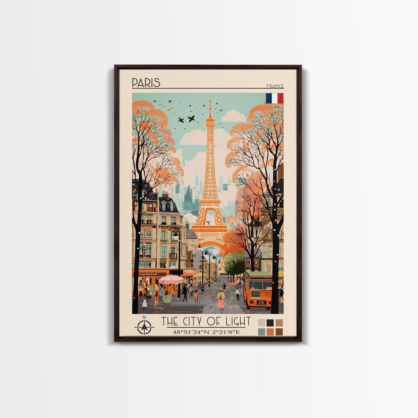 Paris France Travel Poster Framed Canvas Print, Midcentury Modern Art, Pop Art Wall Decor, Scenic Wall Art, Living Room Decoration, Office Gift - mosswell.us