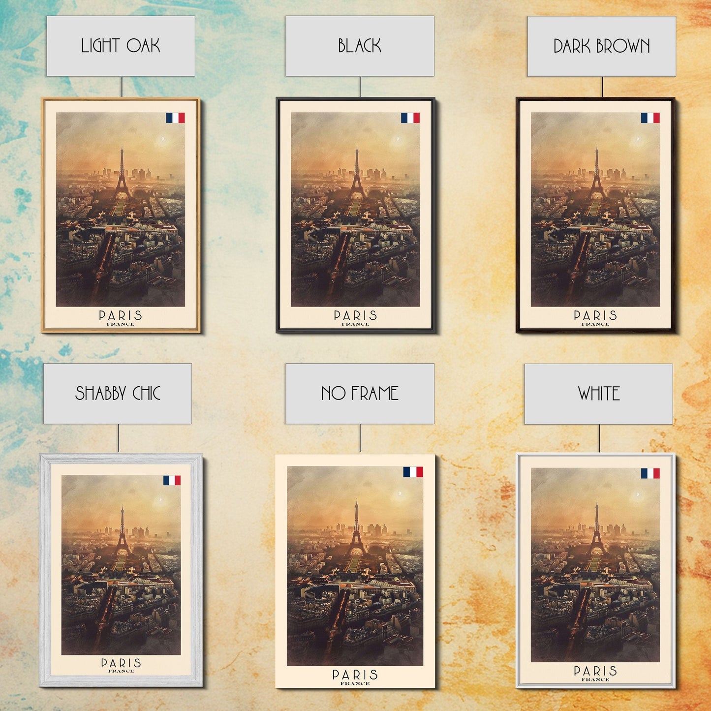 Paris France Travel Poster Framed Canvas Print, Watercolor Painting, Scenic Wall Art, Home Decor, French Cityscape, Classic Art - mosswell.us