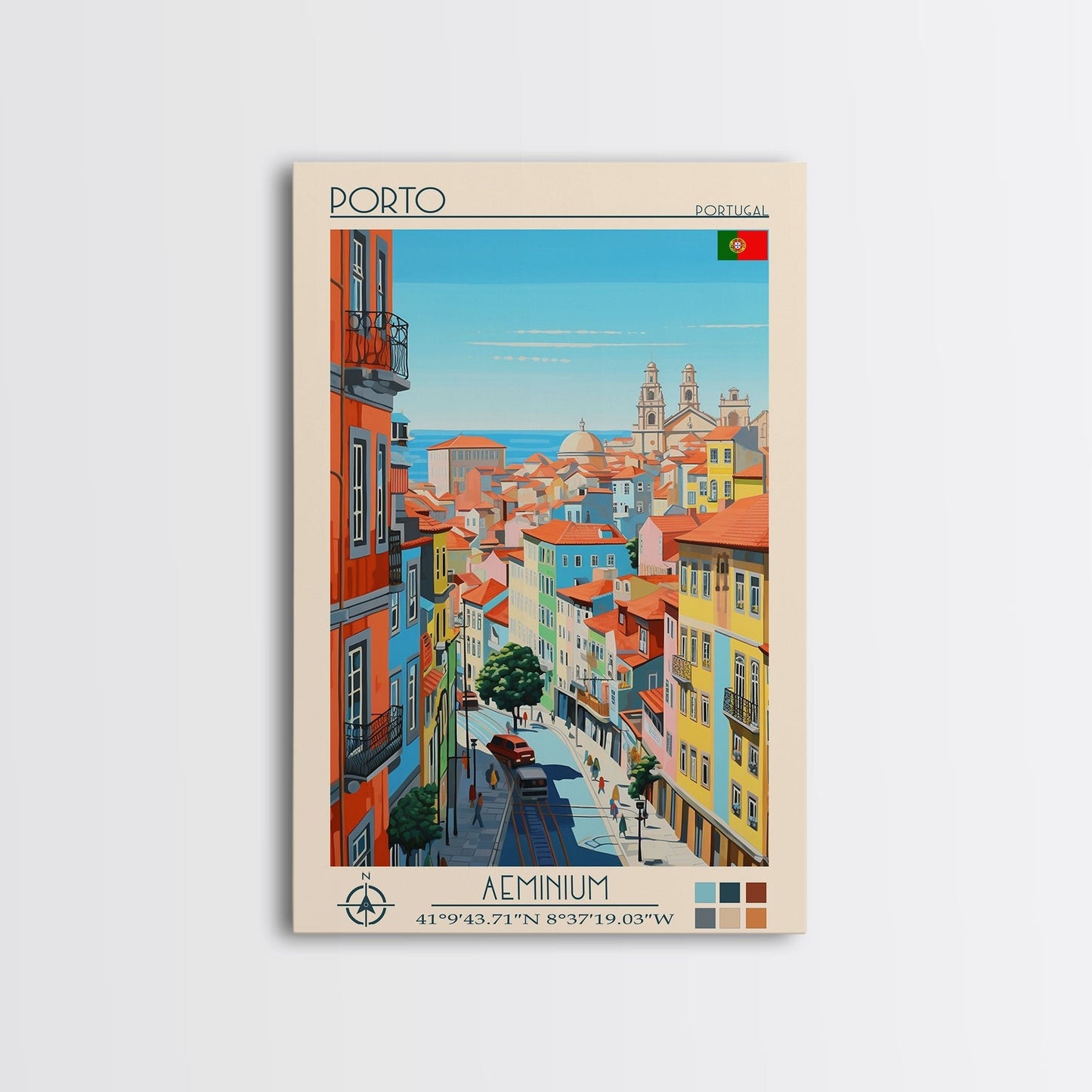 Porto Portugal Travel Poster Framed Canvas Print, Midcentury Modern Art, Pop Art Wall Decor, Scenic Wall Art, Living Room Decoration, Office Gift - mosswell.us