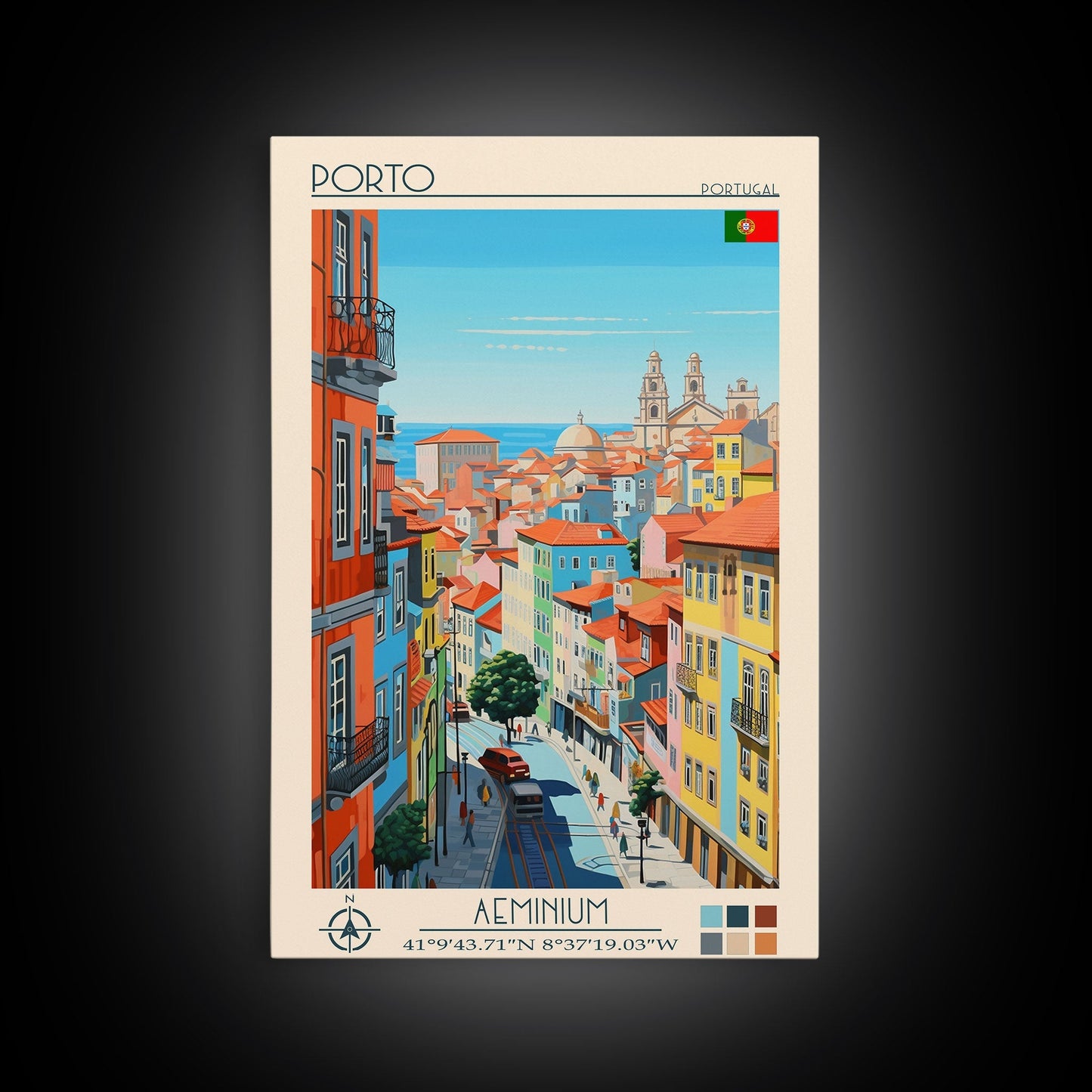 Porto Portugal Travel Poster Framed Canvas Print, Midcentury Modern Art, Pop Art Wall Decor, Scenic Wall Art, Living Room Decoration, Office Gift - mosswell.us