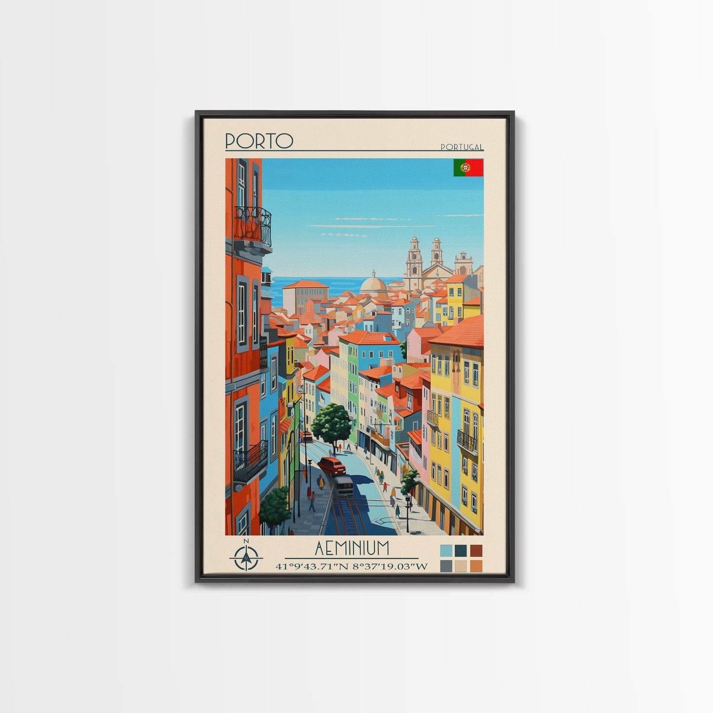 Porto Portugal Travel Poster Framed Canvas Print, Midcentury Modern Art, Pop Art Wall Decor, Scenic Wall Art, Living Room Decoration, Office Gift - mosswell.us