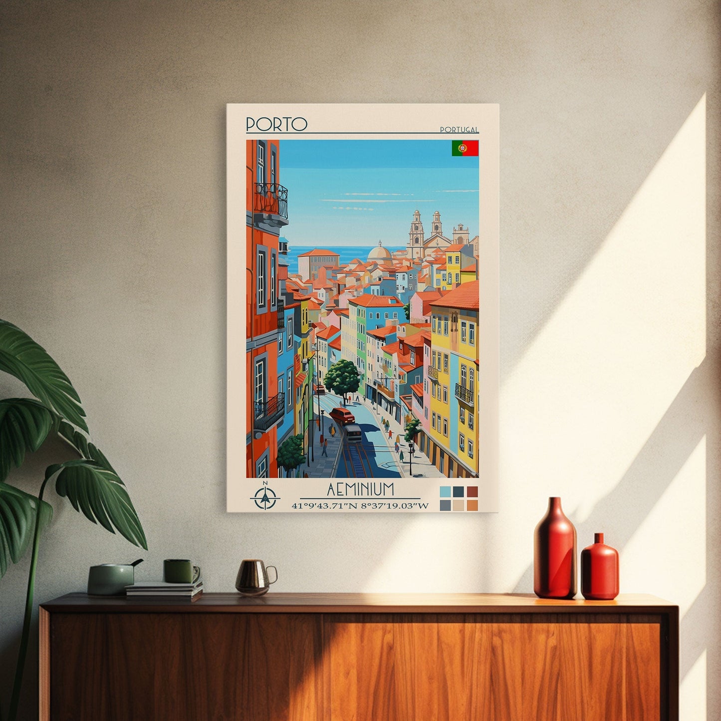 Porto Portugal Travel Poster Framed Canvas Print, Midcentury Modern Art, Pop Art Wall Decor, Scenic Wall Art, Living Room Decoration, Office Gift - mosswell.us