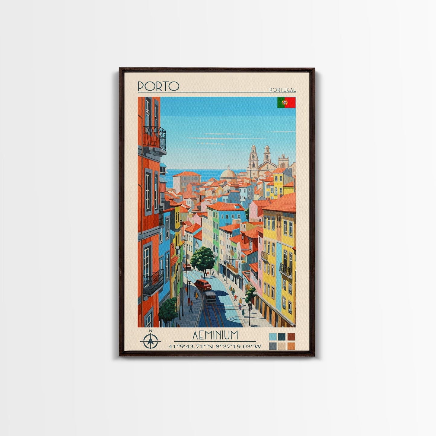 Porto Portugal Travel Poster Framed Canvas Print, Midcentury Modern Art, Pop Art Wall Decor, Scenic Wall Art, Living Room Decoration, Office Gift - mosswell.us
