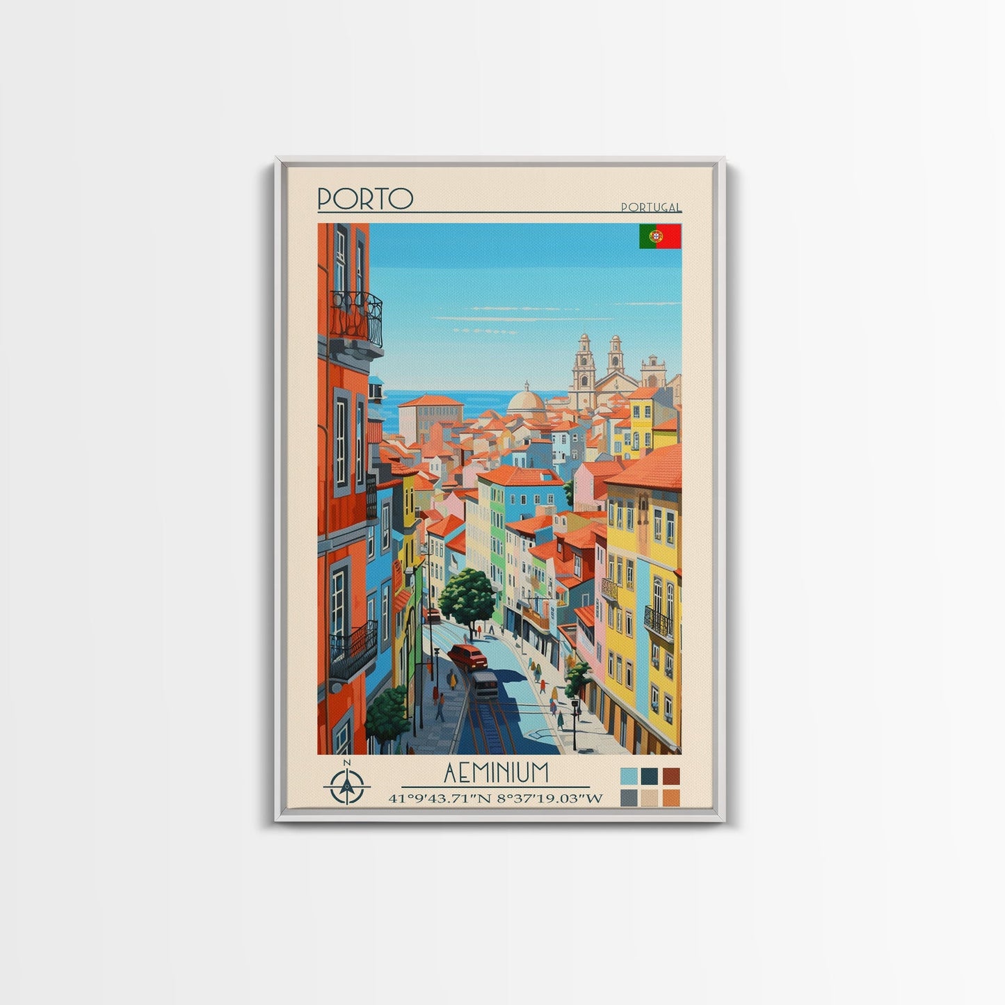 Porto Portugal Travel Poster Framed Canvas Print, Midcentury Modern Art, Pop Art Wall Decor, Scenic Wall Art, Living Room Decoration, Office Gift - mosswell.us