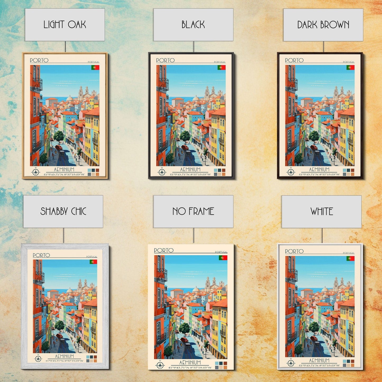 Porto Portugal Travel Poster Framed Canvas Print, Midcentury Modern Art, Pop Art Wall Decor, Scenic Wall Art, Living Room Decoration, Office Gift - mosswell.us