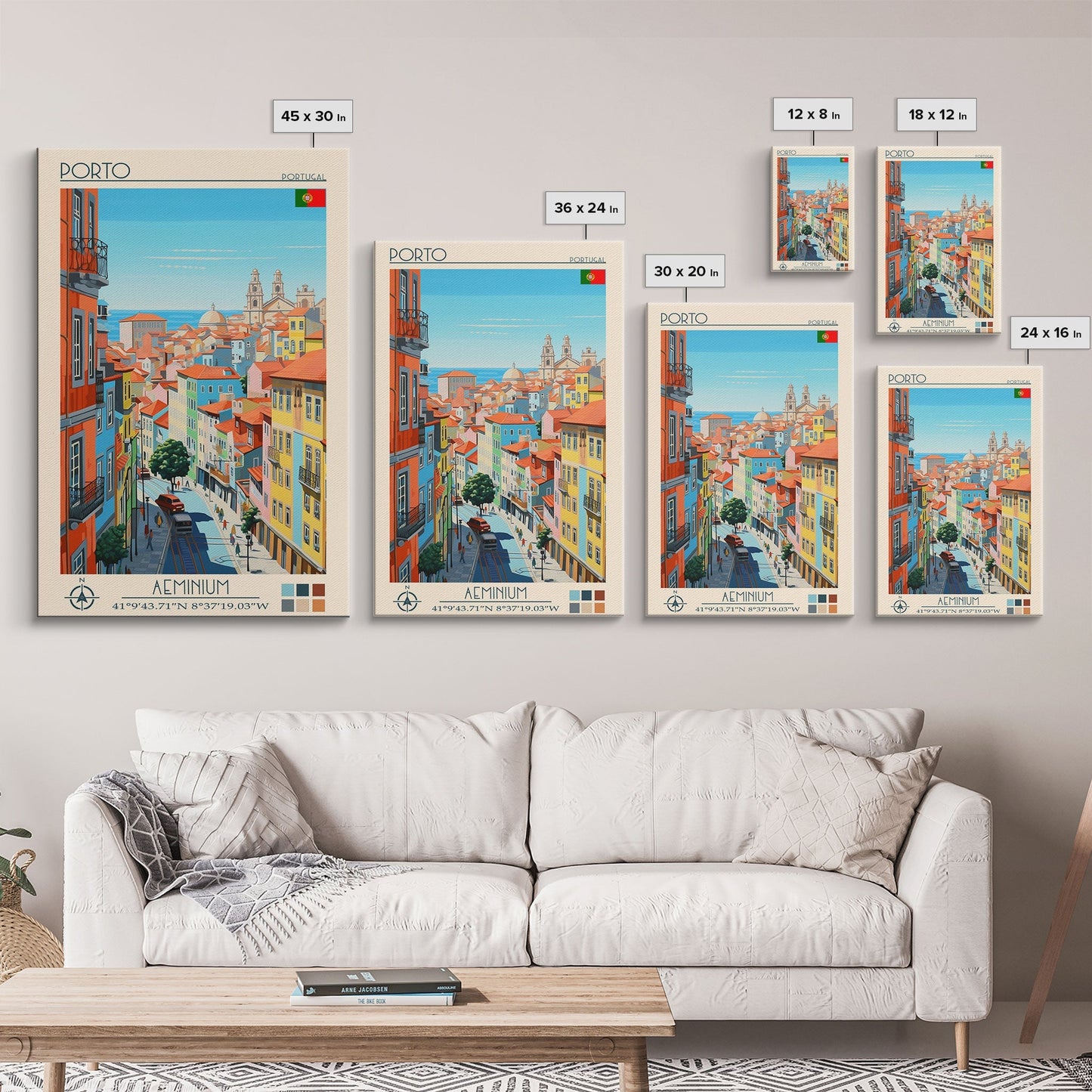 Porto Portugal Travel Poster Framed Canvas Print, Midcentury Modern Art, Pop Art Wall Decor, Scenic Wall Art, Living Room Decoration, Office Gift - mosswell.us