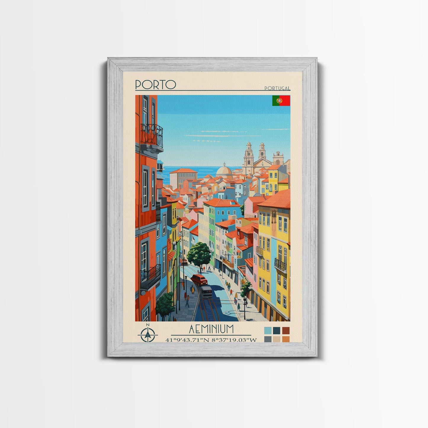 Porto Portugal Travel Poster Framed Canvas Print, Midcentury Modern Art, Pop Art Wall Decor, Scenic Wall Art, Living Room Decoration, Office Gift - mosswell.us
