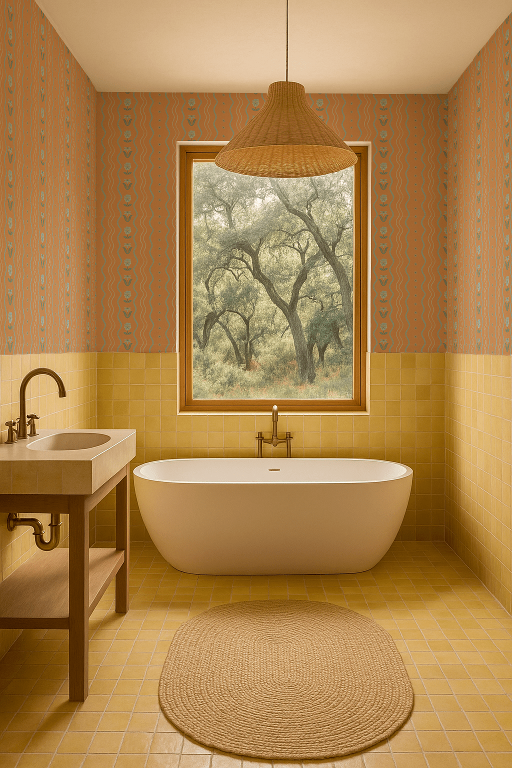 Posy Lane Stripe Wallpaper, apricot and light blue - mosswell.us
