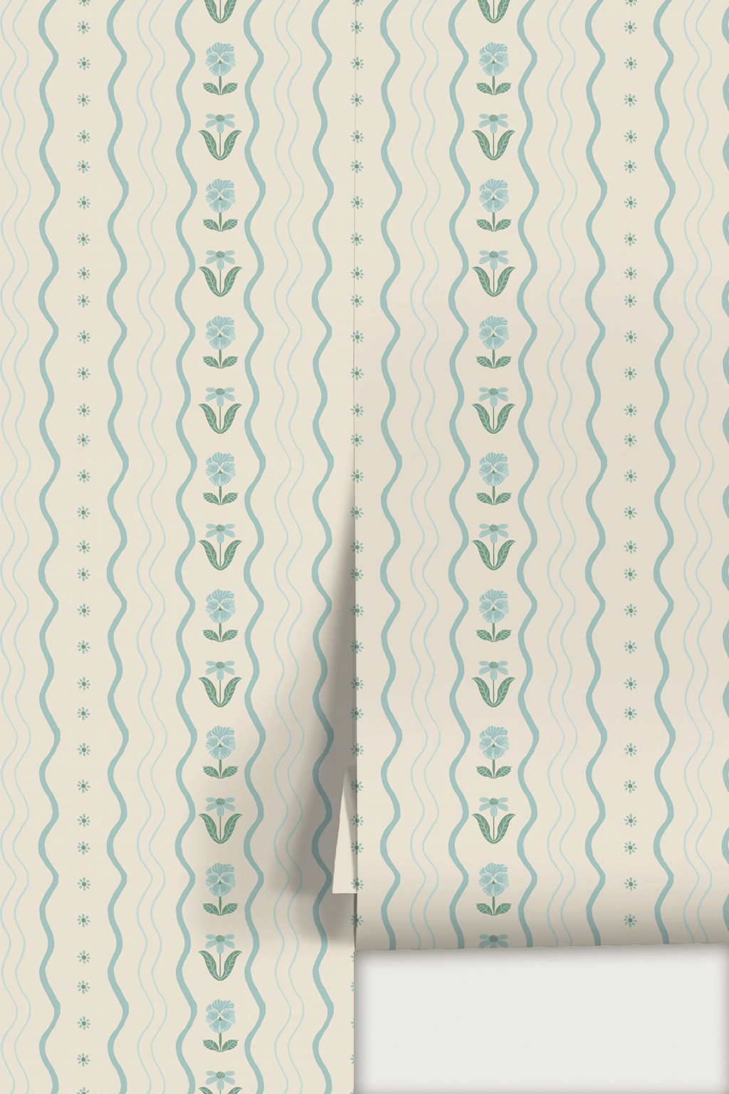 Posy Lane Stripe Wallpaper, beige and light blue - mosswell.us