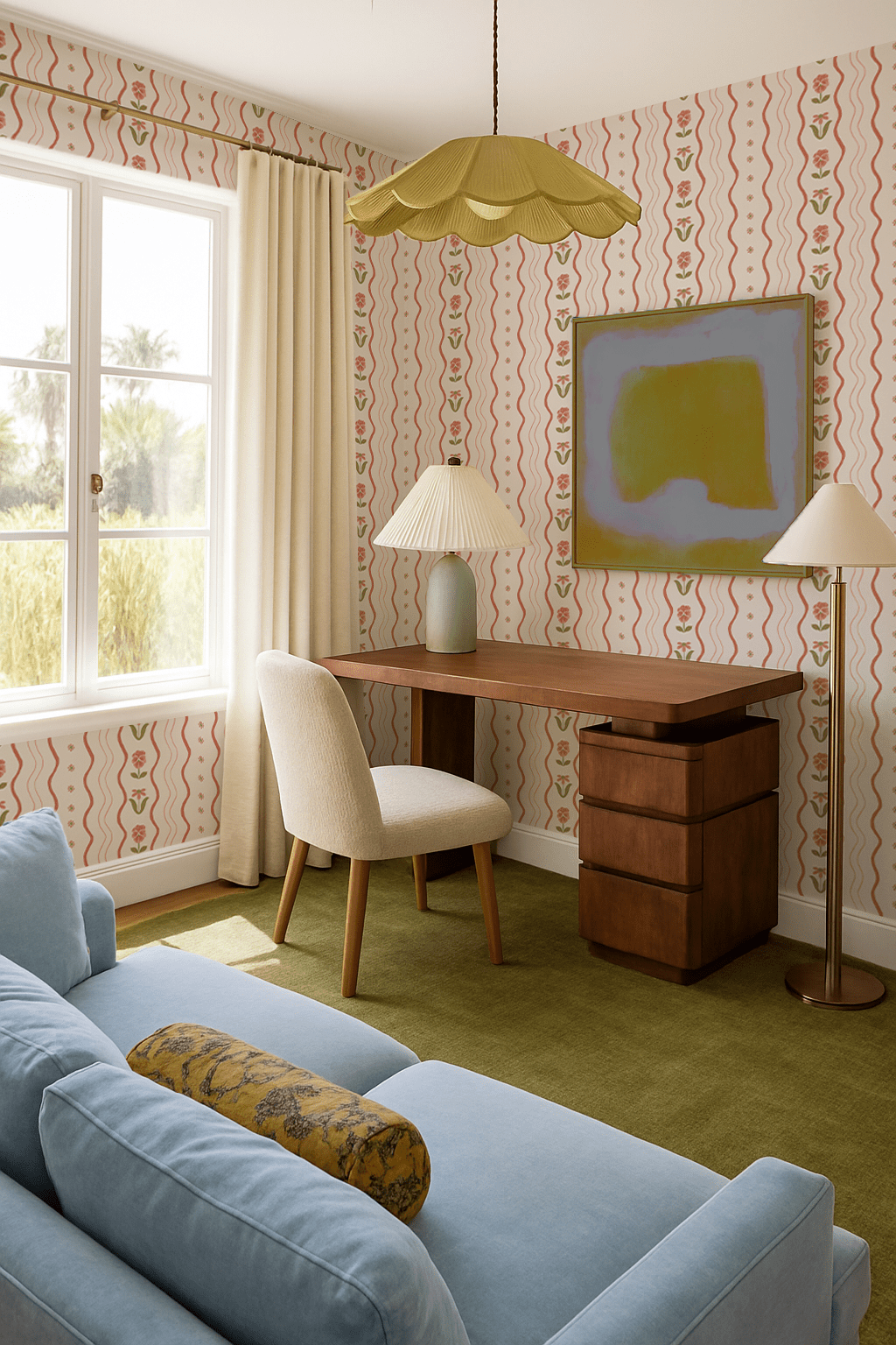 Posy Lane Stripe Wallpaper, beige and terra cotta - mosswell.us