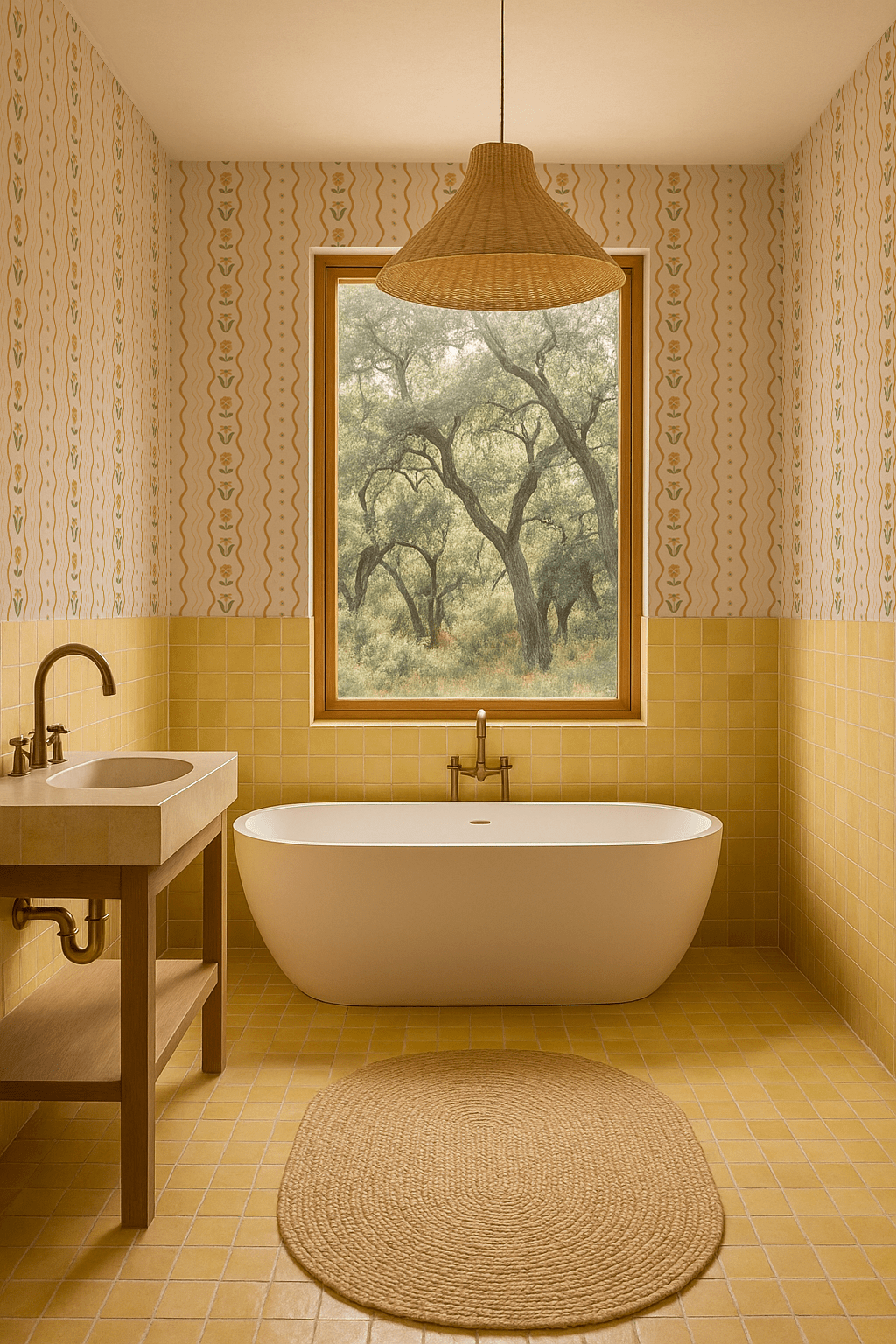 Posy Lane Stripe Wallpaper, beige and yellow - mosswell.us
