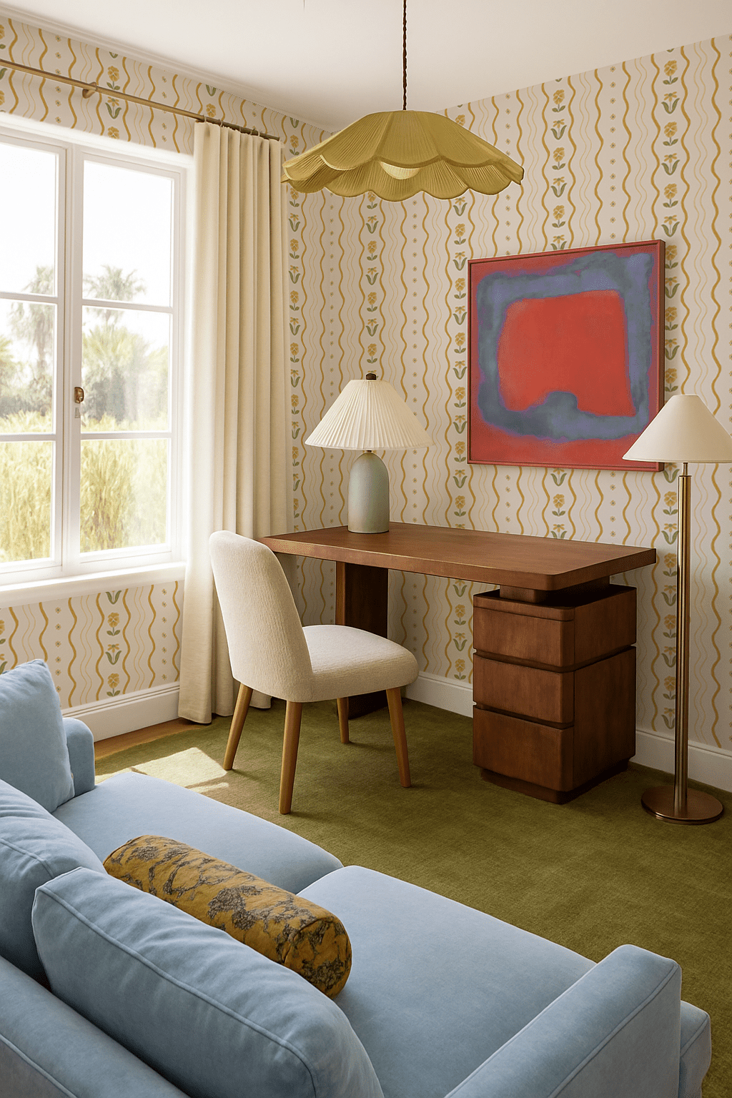 Posy Lane Stripe Wallpaper, beige and yellow - mosswell.us