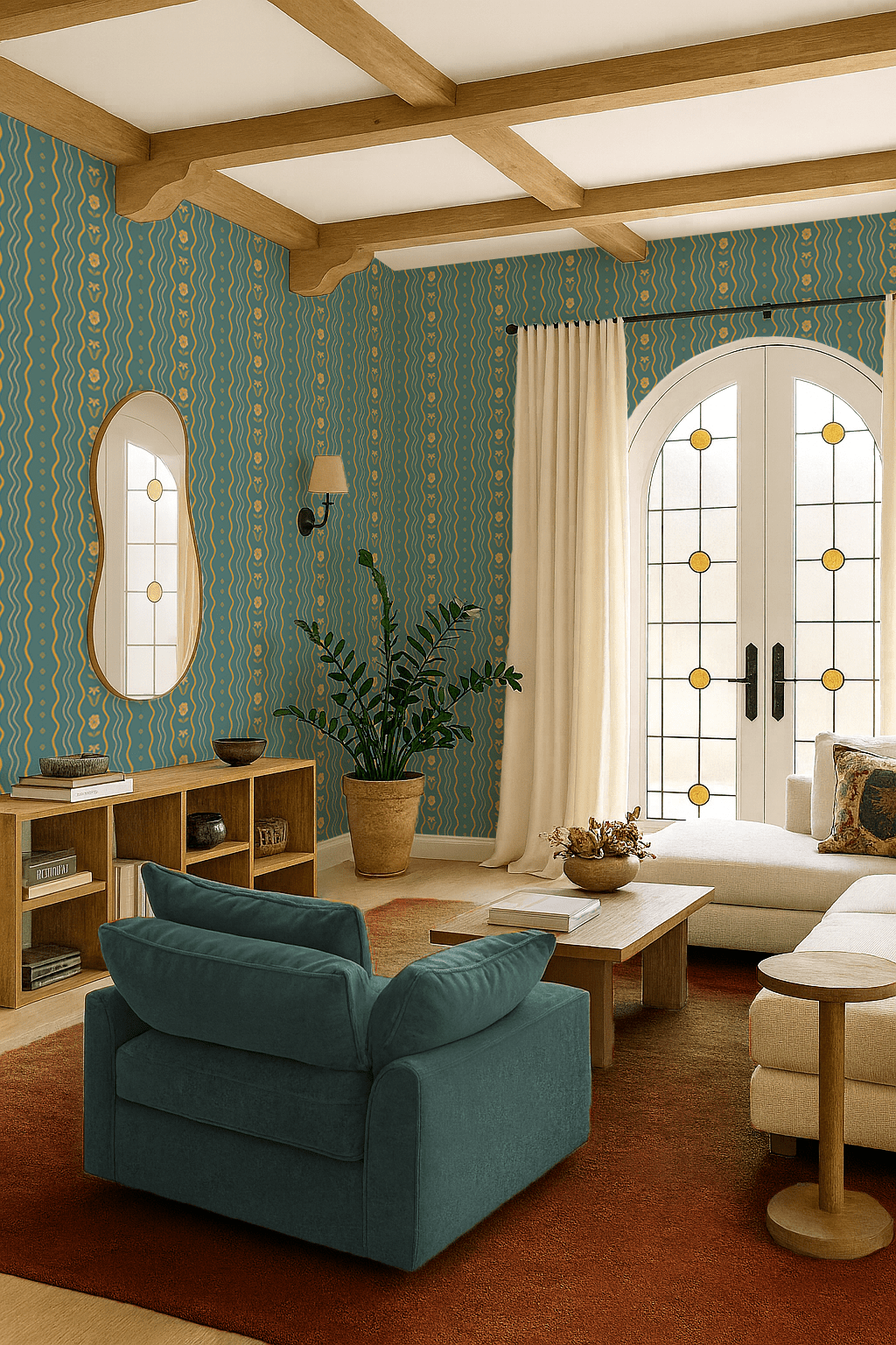 Posy Lane Stripe Wallpaper, blue and yellow - mosswell.us