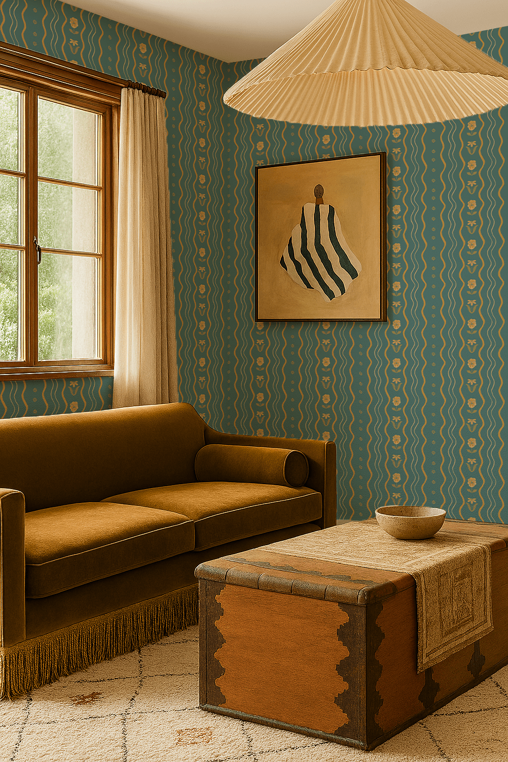 Posy Lane Stripe Wallpaper, blue and yellow - mosswell.us