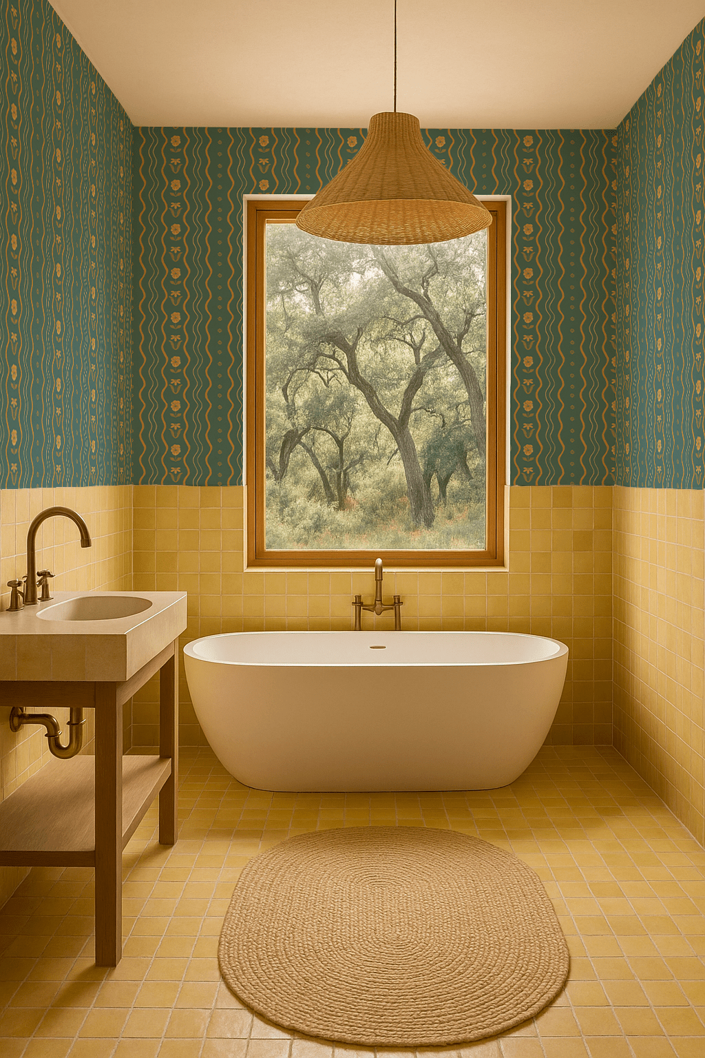 Posy Lane Stripe Wallpaper, blue and yellow - mosswell.us