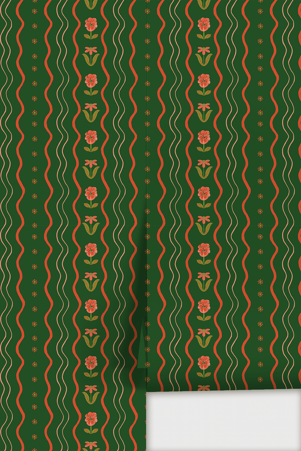 Posy Lane Stripe Wallpaper, dark green and poppy red - mosswell.us