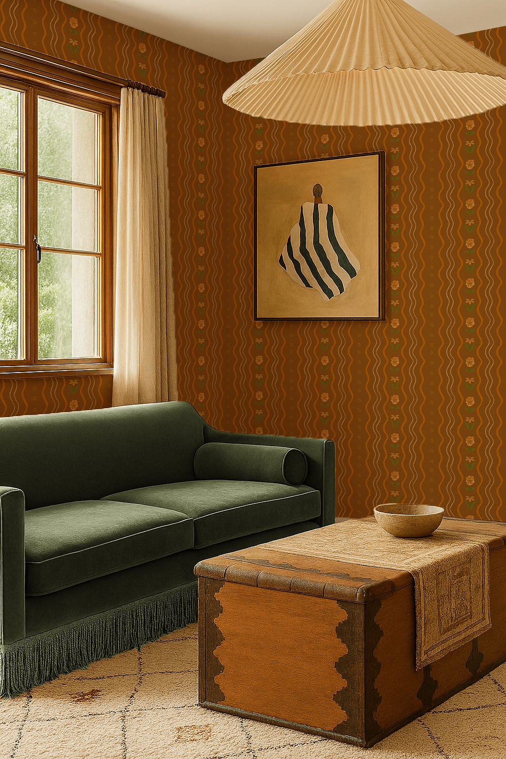 Posy Lane Stripe Wallpaper, golden brown and orange - mosswell.us