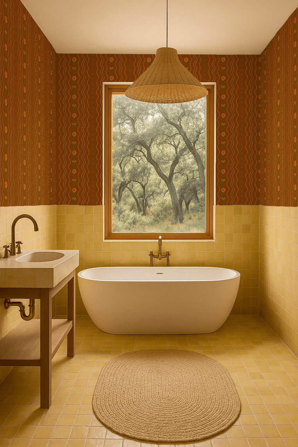 Posy Lane Stripe Wallpaper, golden brown and orange - mosswell.us