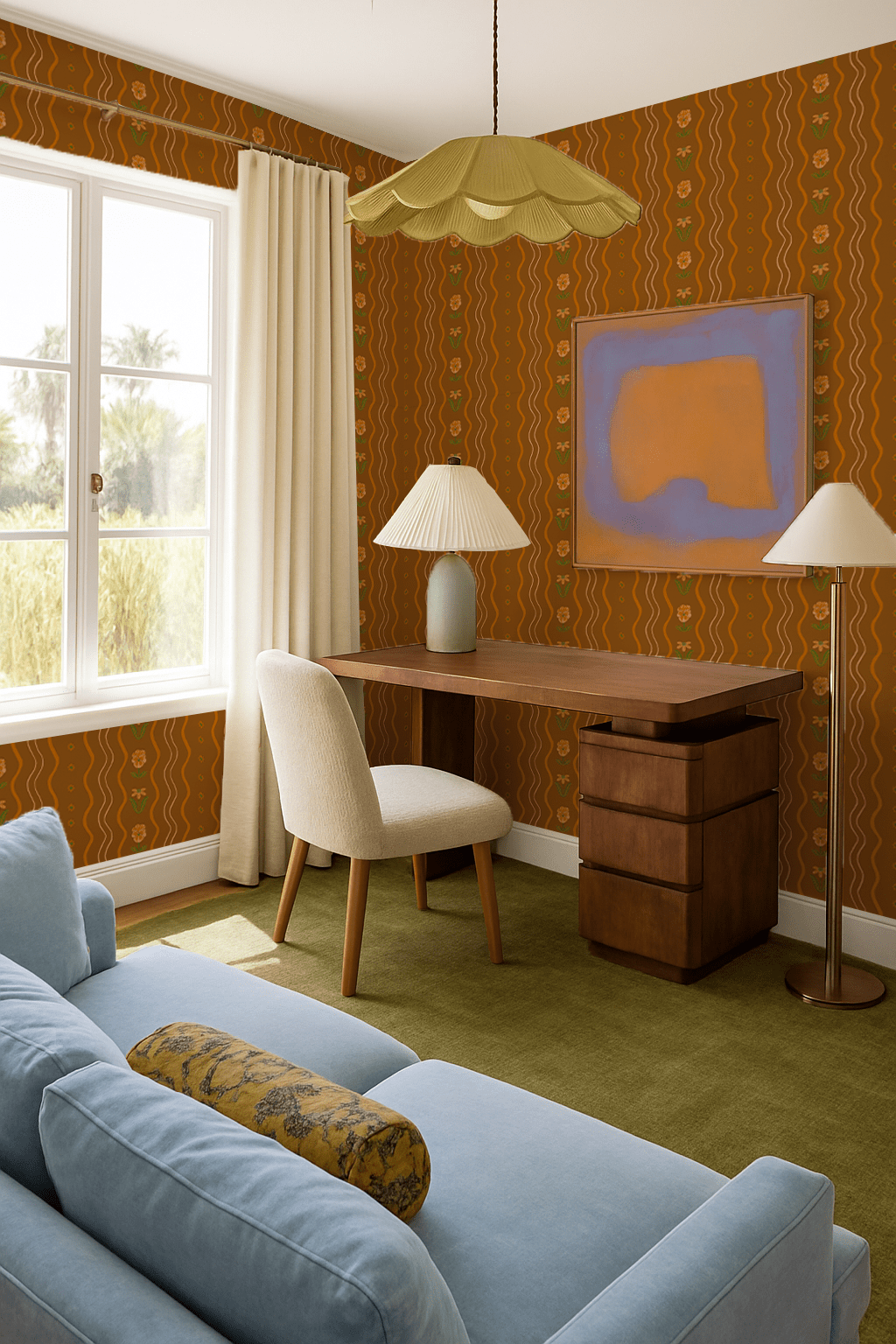 Posy Lane Stripe Wallpaper, golden brown and orange - mosswell.us