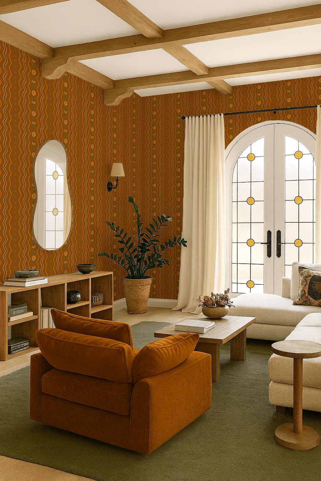 Posy Lane Stripe Wallpaper, golden brown and orange - mosswell.us