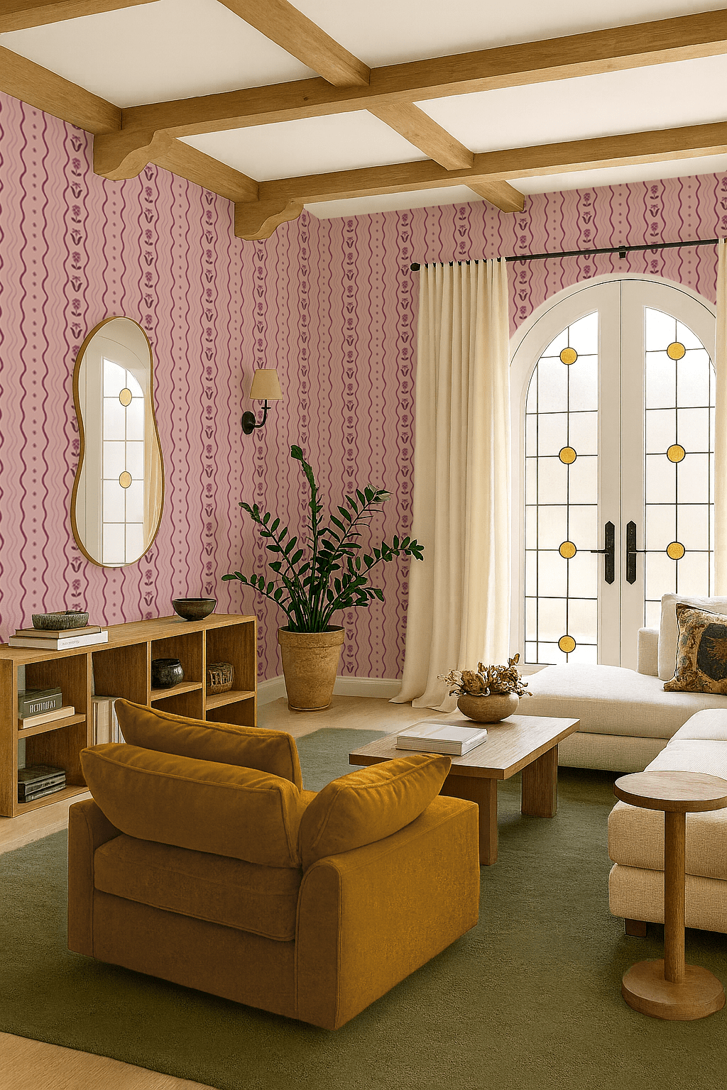 Posy Lane Stripe Wallpaper, lilac and plum - mosswell.us