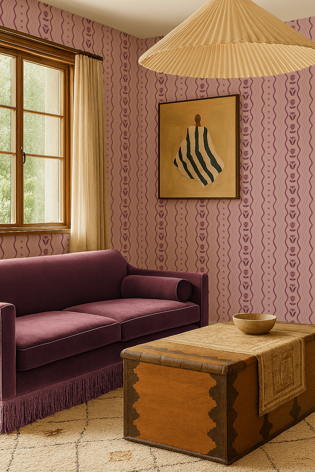 Posy Lane Stripe Wallpaper, lilac and plum - mosswell.us
