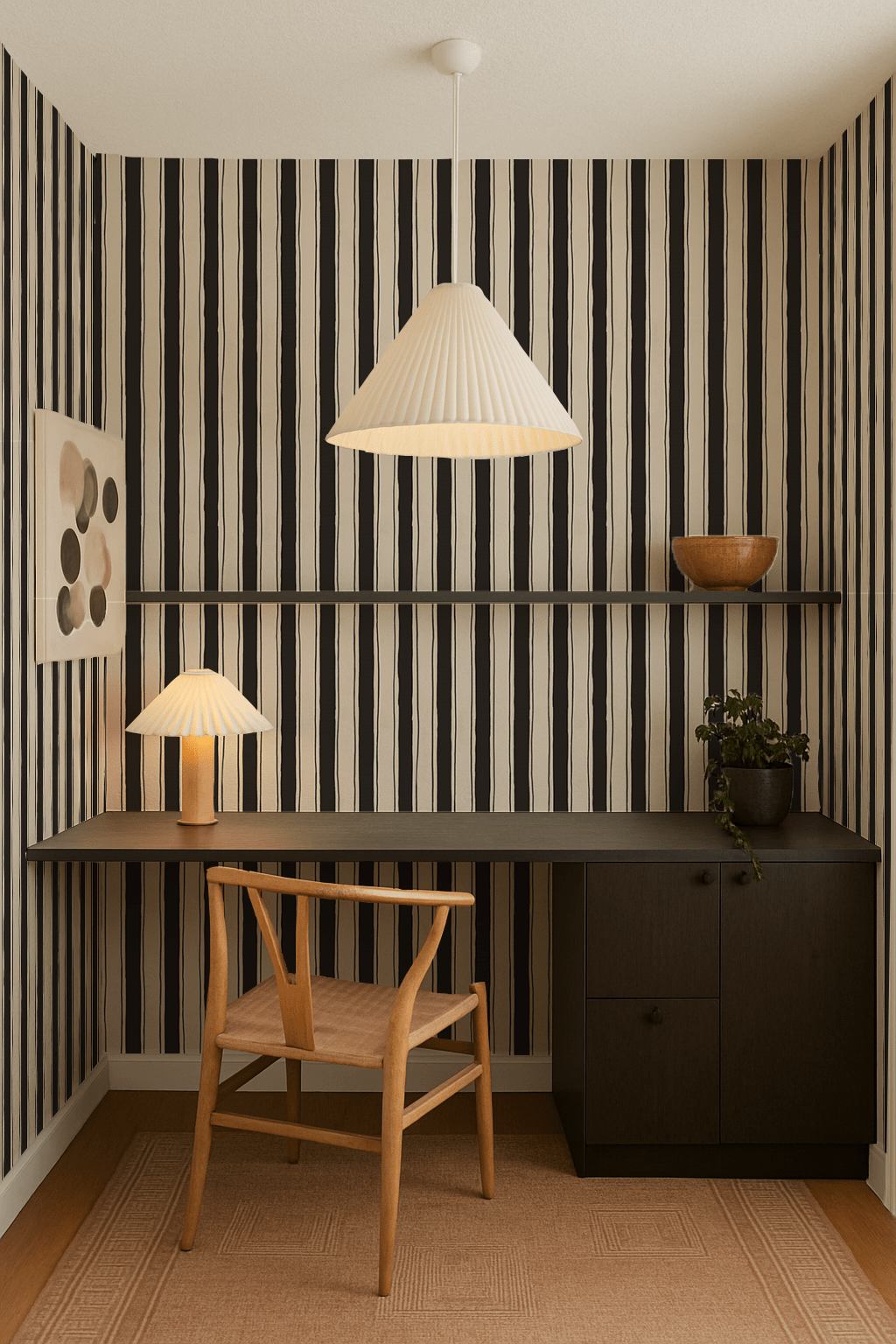 Riviera Stripe Wallpaper, off - white and black - mosswell.us