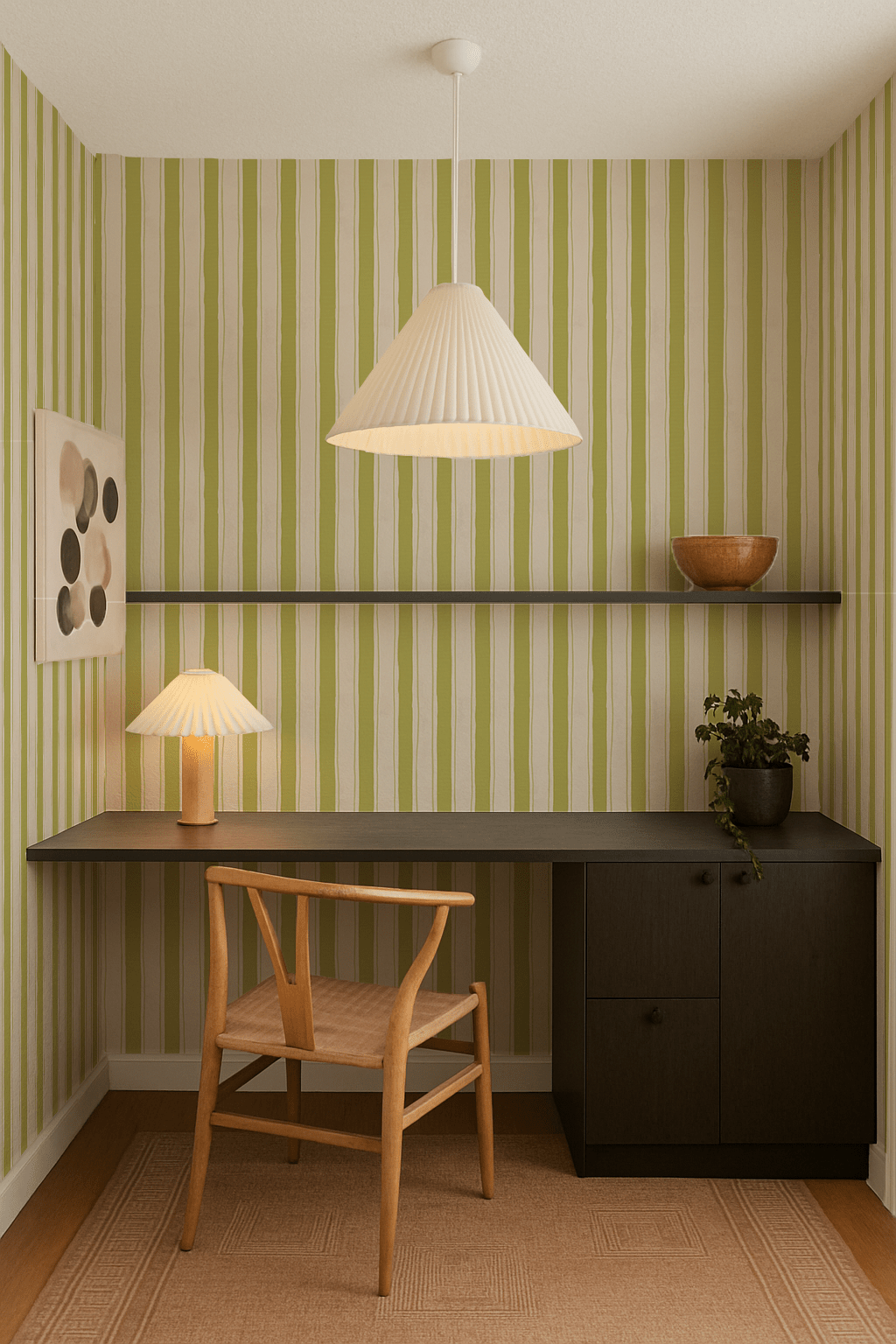 Riviera Stripe Wallpaper, off - white and chartreuse - mosswell.us
