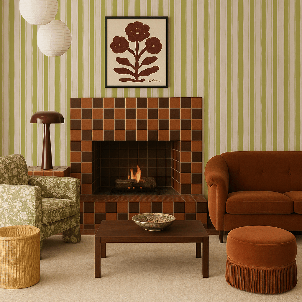 Riviera Stripe Wallpaper, off - white and chartreuse - mosswell.us
