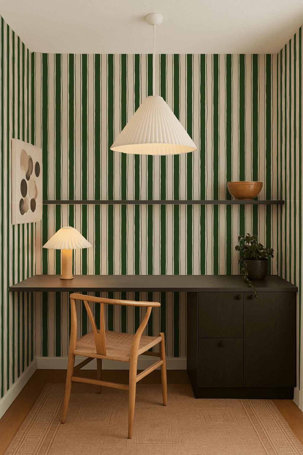 Riviera Stripe Wallpaper, off - white and dark green - mosswell.us
