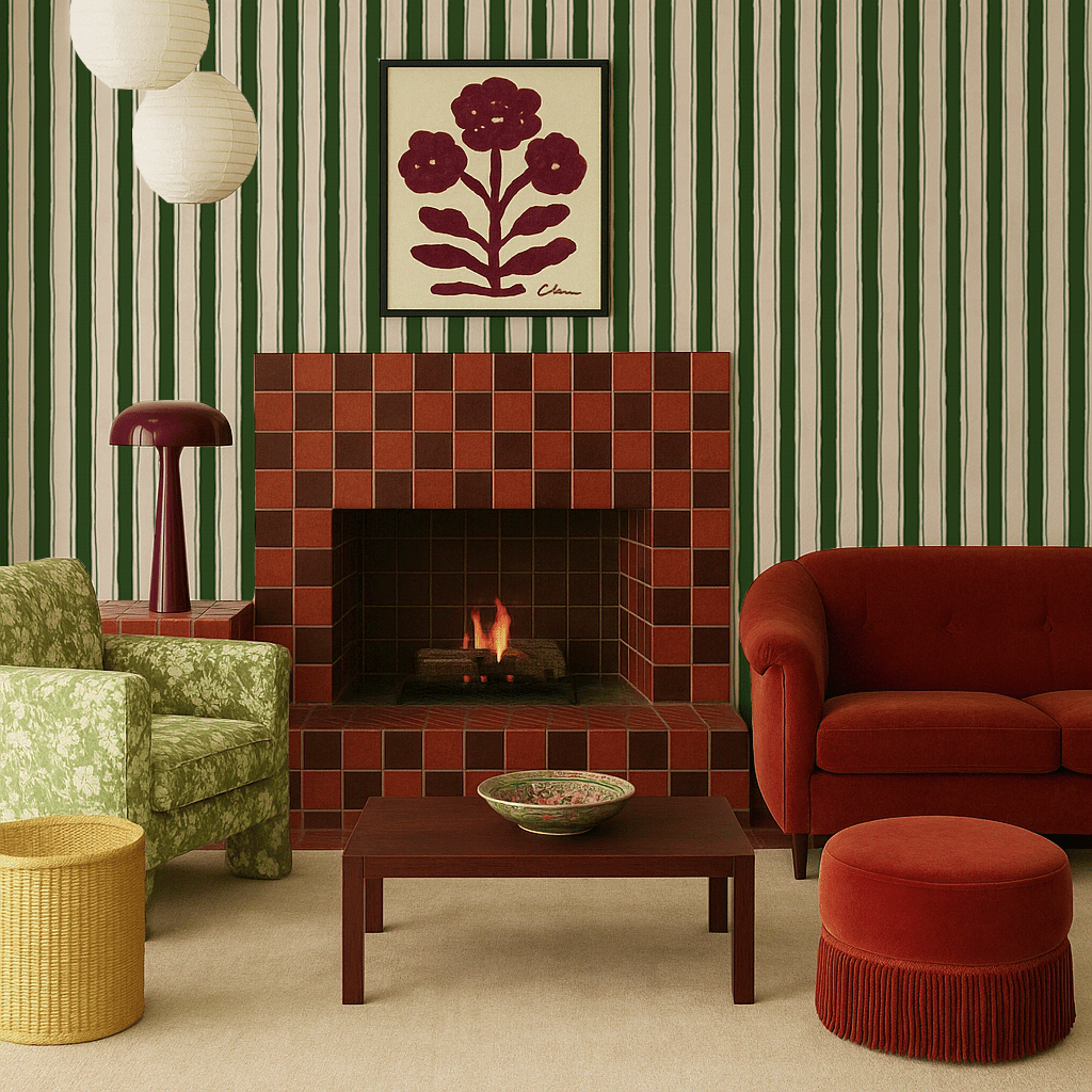 Riviera Stripe Wallpaper, off - white and dark green - mosswell.us
