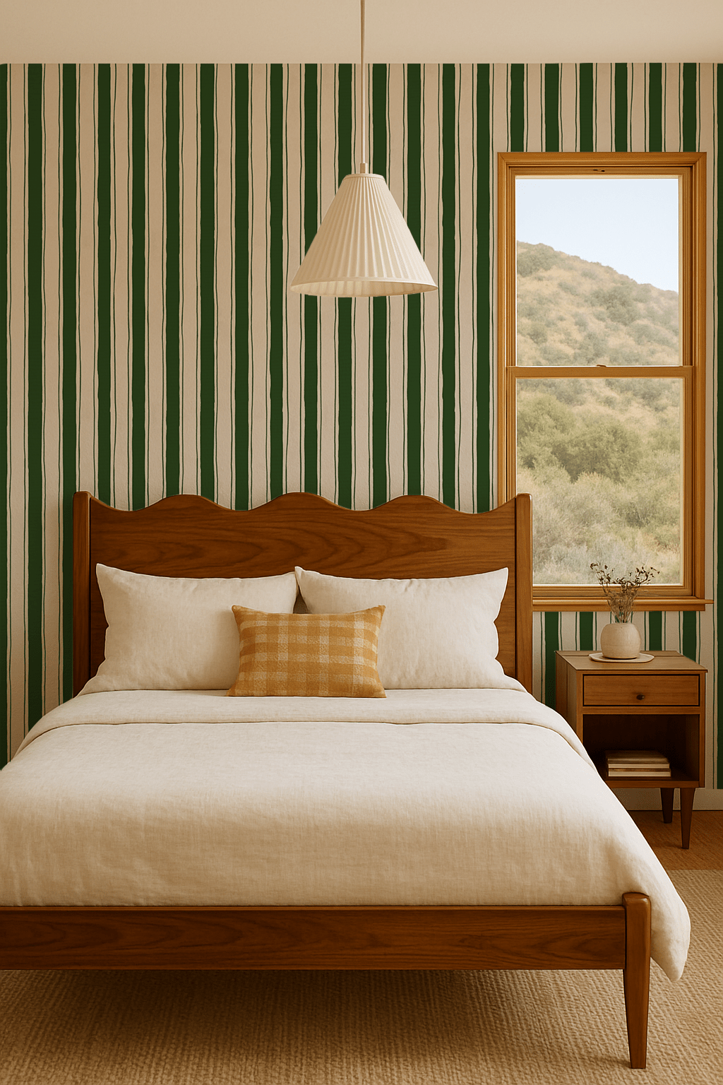 Riviera Stripe Wallpaper, off - white and dark green - mosswell.us