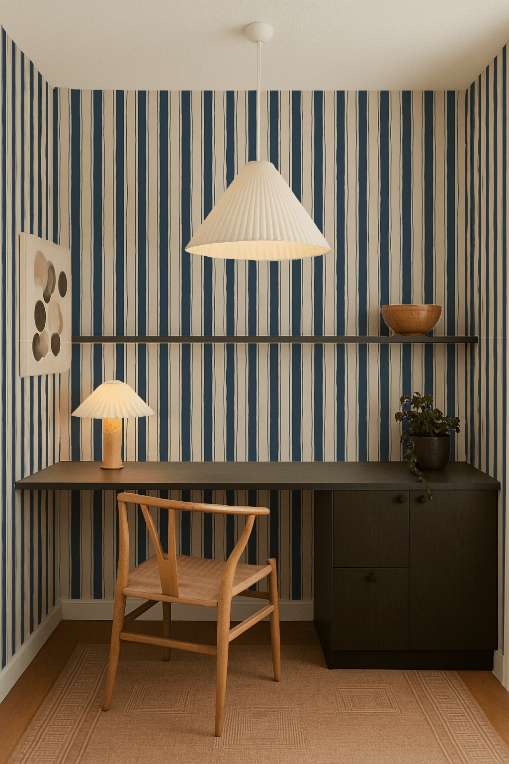 Riviera Stripe Wallpaper, off - white and navy - mosswell.us