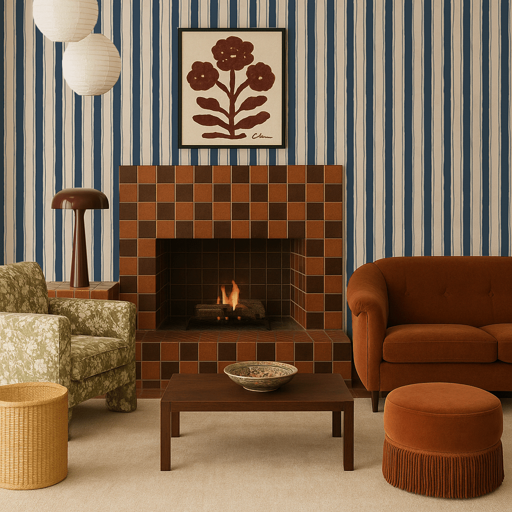 Riviera Stripe Wallpaper, off - white and navy - mosswell.us